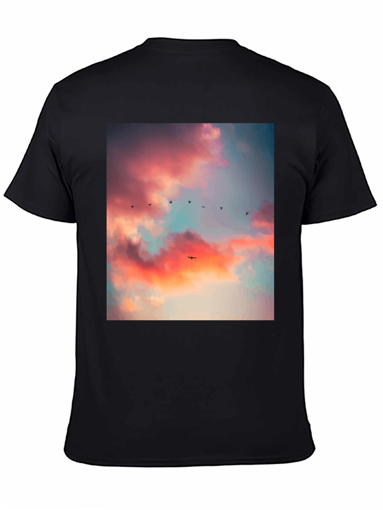 Sunset Sky Bird Print Black Tee