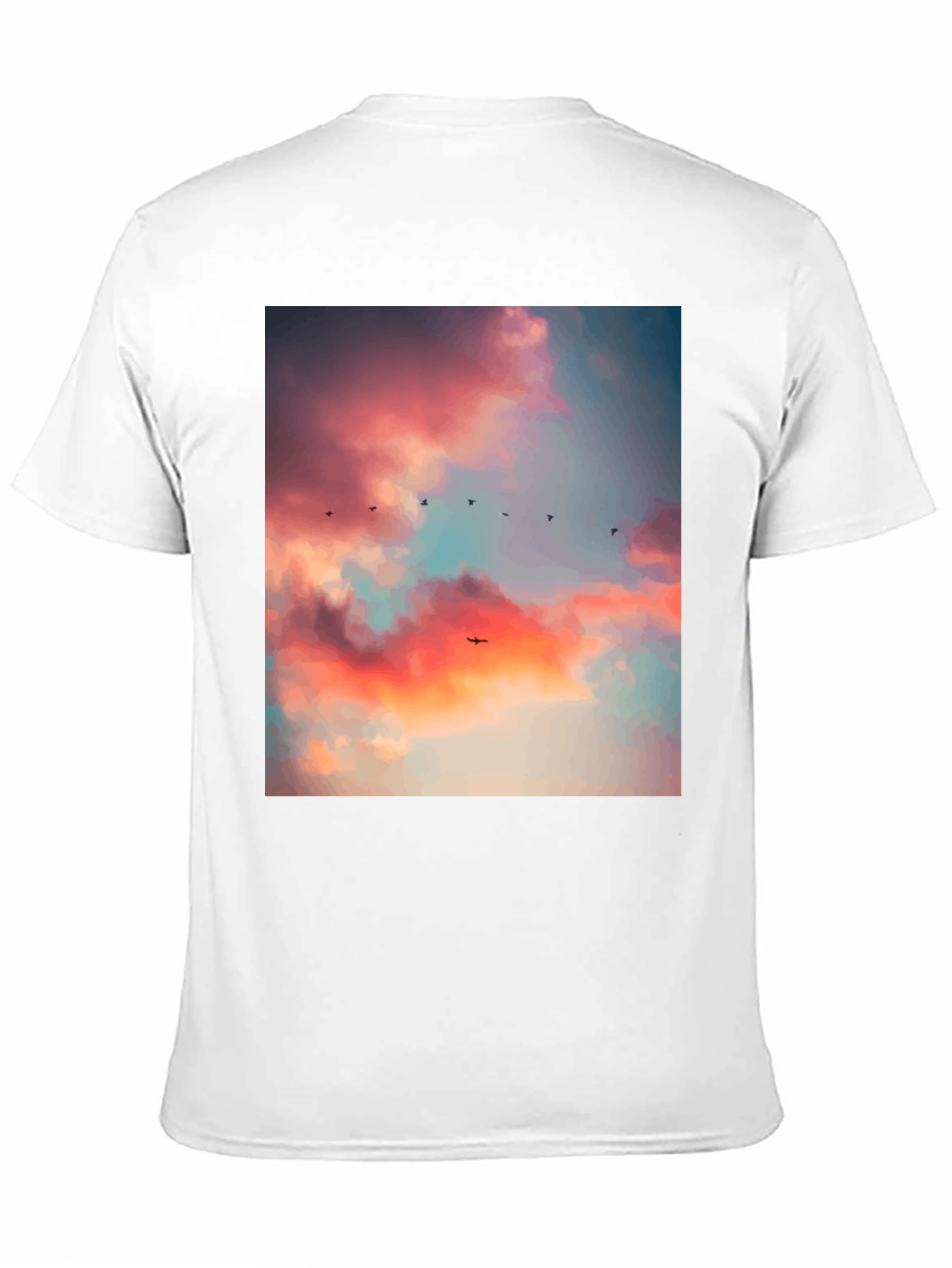 Sunset Sky Bird Print Black Tee