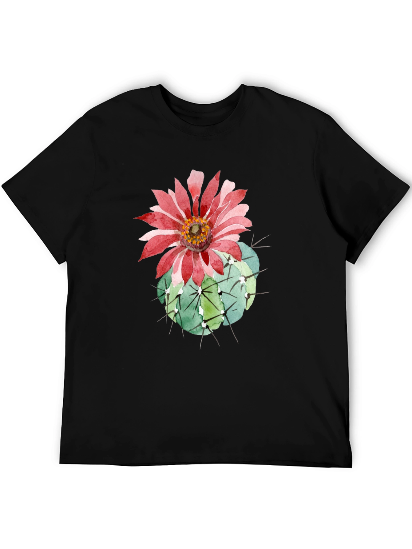 Cactus Flower Graphic Tee - Black Cotton T-Shirt