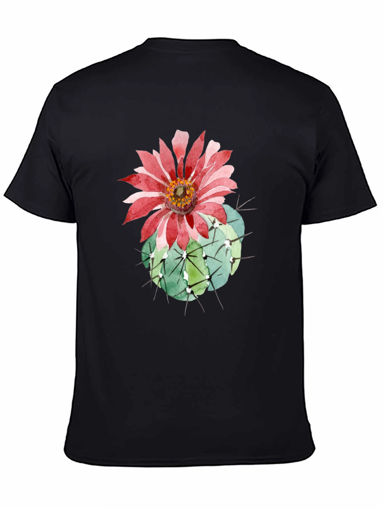 Cactus Flower Graphic Tee - Black Cotton T-Shirt