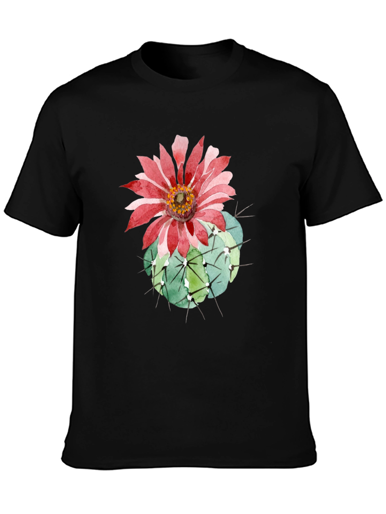 Cactus Flower Graphic Tee - Black Cotton T-Shirt