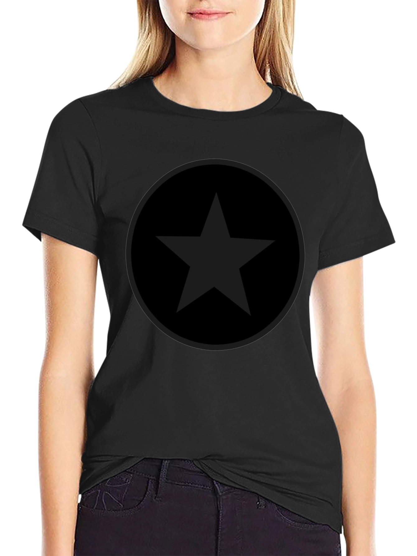 Star Circle Black Graphic Tee - Classic Crew Neck