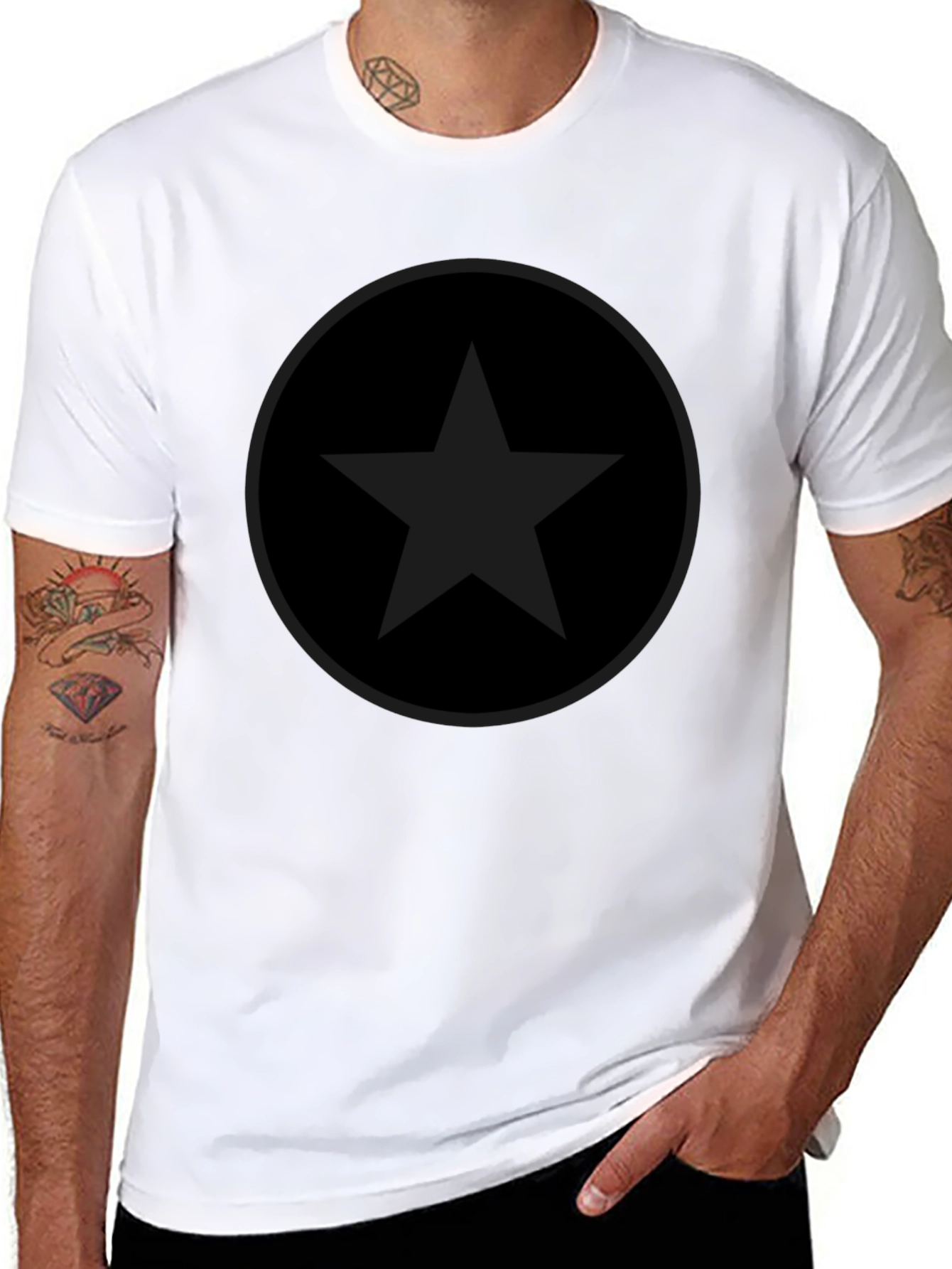 Star Circle Black Graphic Tee - Classic Crew Neck