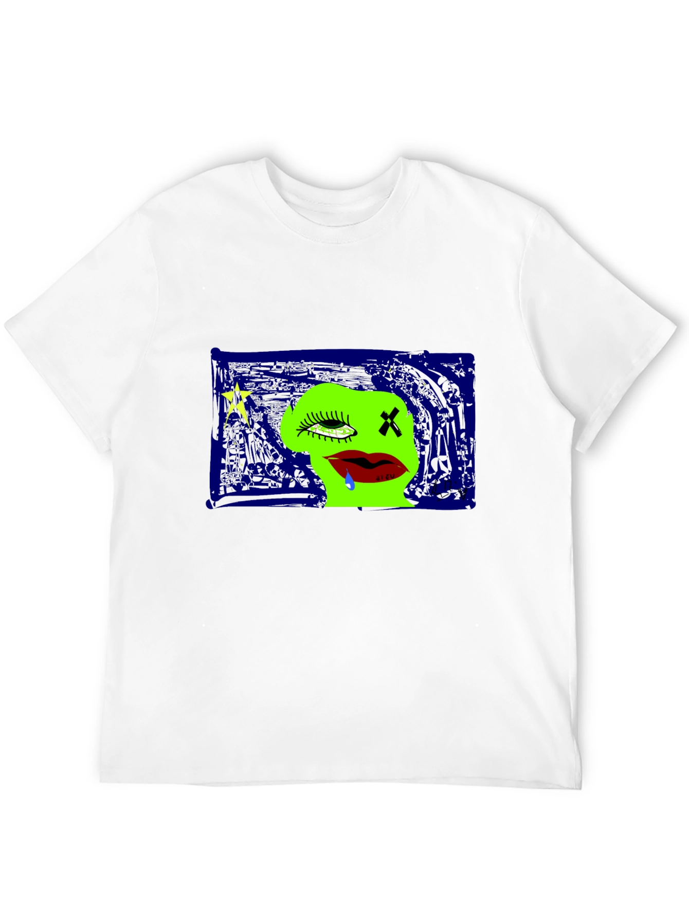 Unique Graphic Print Crew Neck Tee - Black