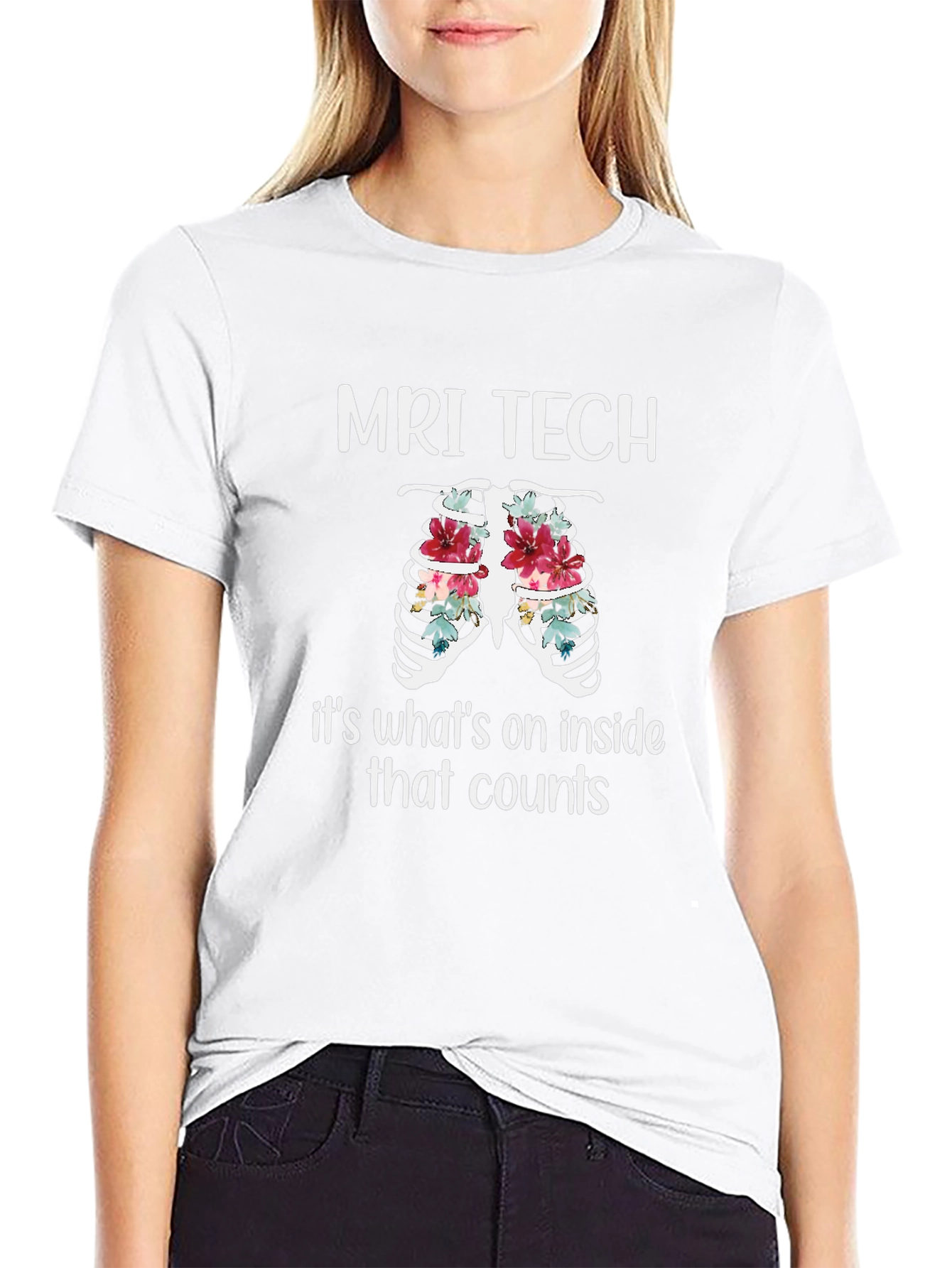 MRI Tech Floral Rib Cage T-Shirt