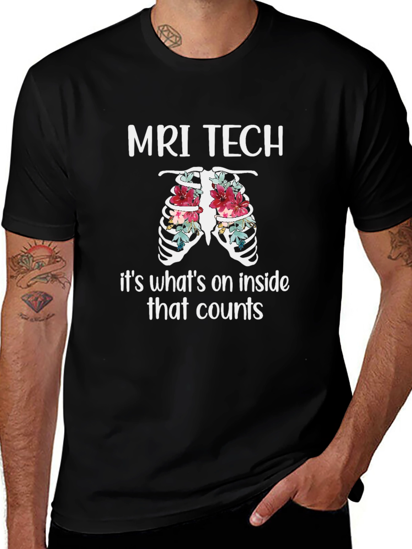 MRI Tech Floral Rib Cage T-Shirt