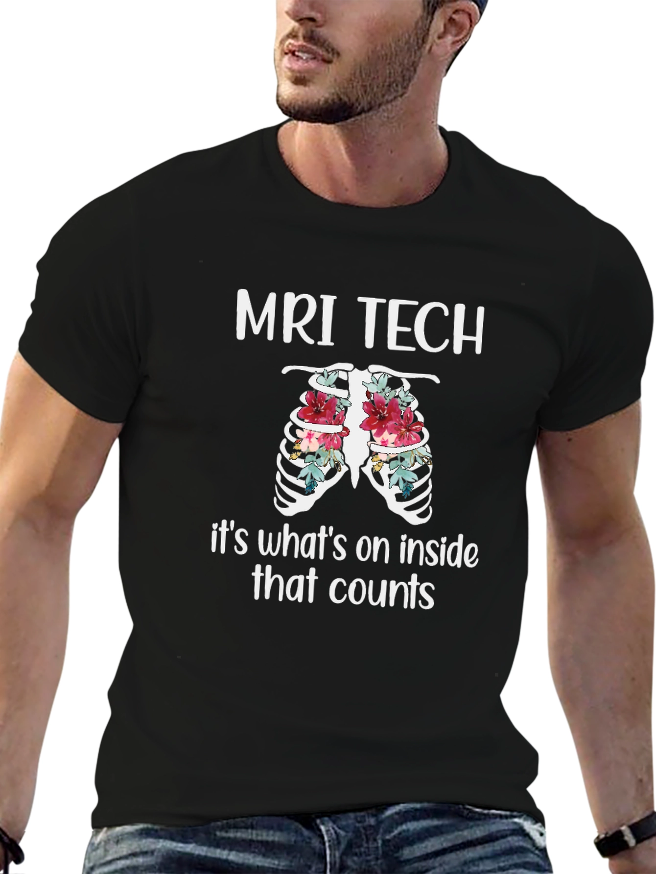 MRI Tech Floral Rib Cage T-Shirt