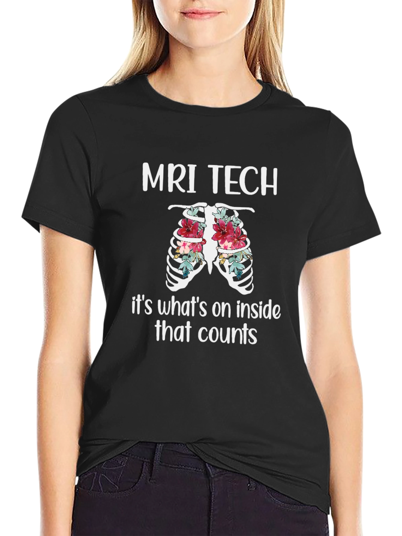 MRI Tech Floral Rib Cage T-Shirt