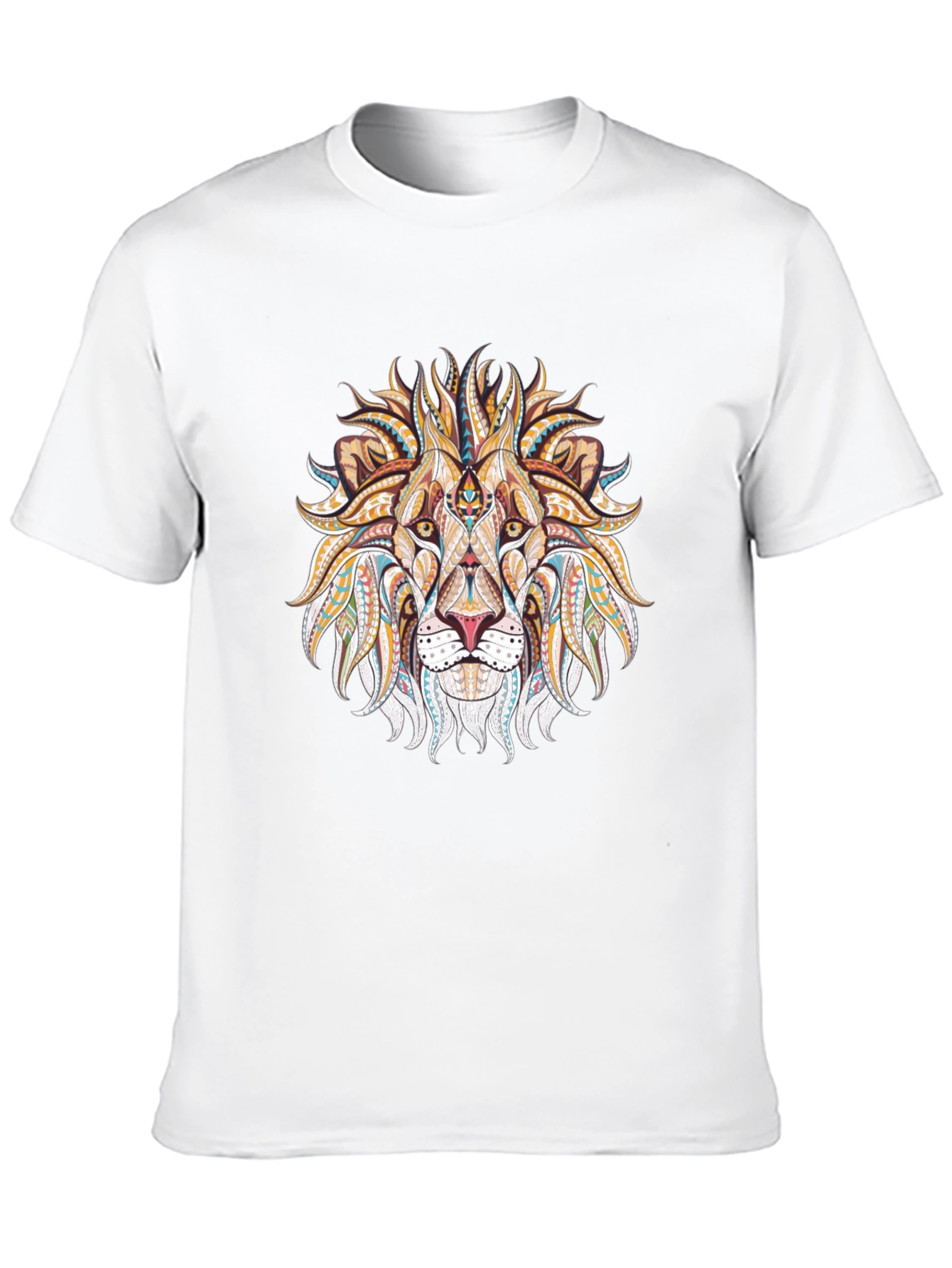Lion Head Graphic Tee - Tribal Design Black T-Shirt