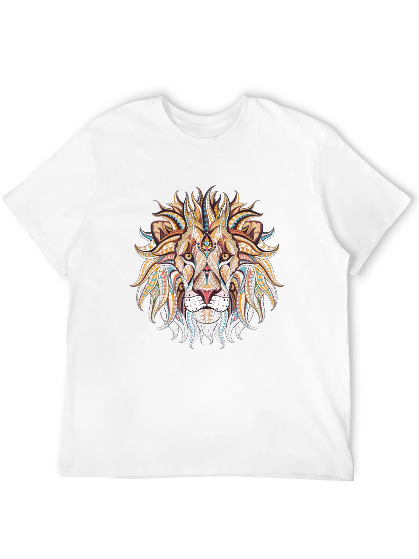 Lion Head Graphic Tee - Tribal Design Black T-Shirt