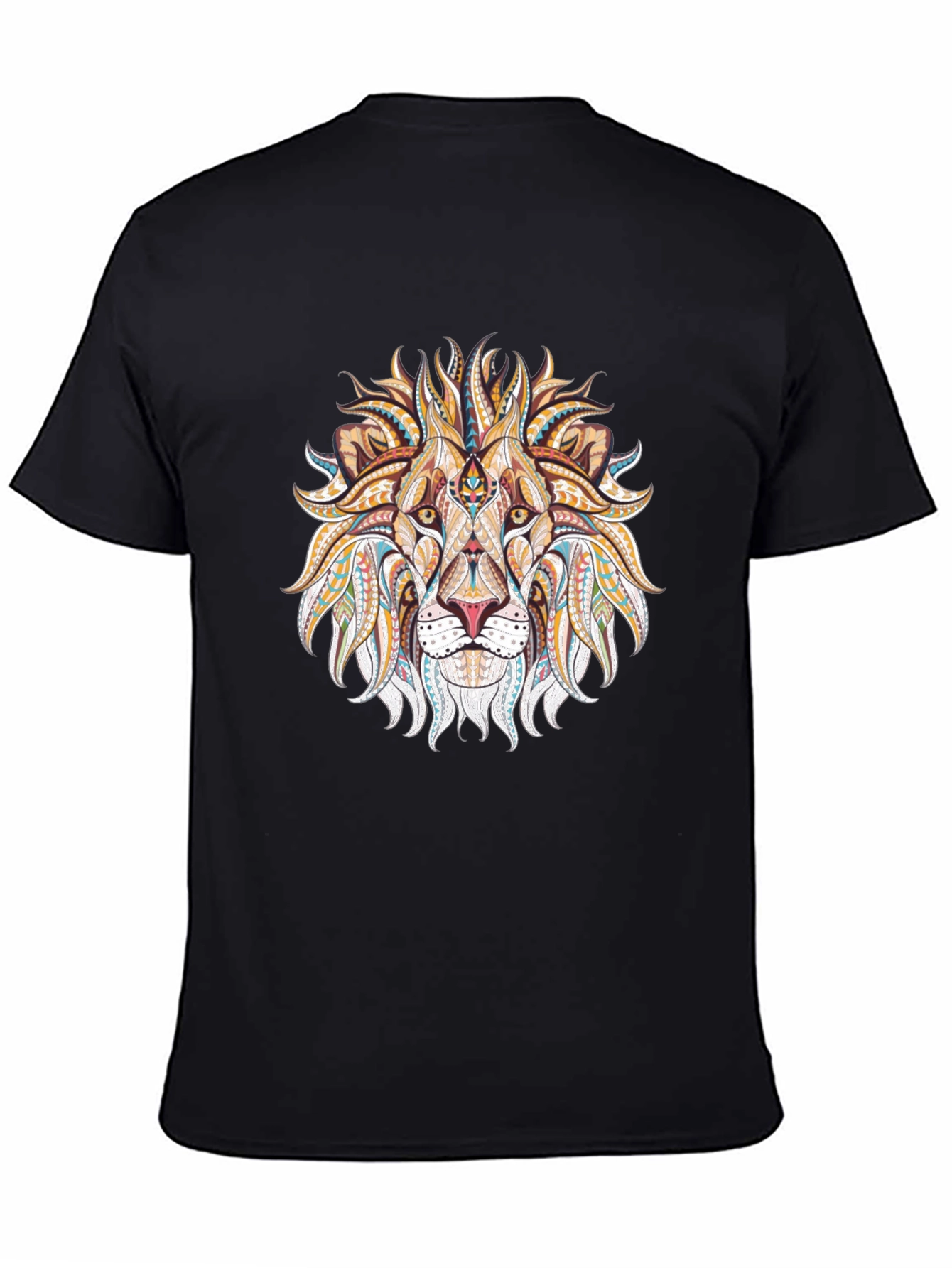 Lion Head Graphic Tee - Tribal Design Black T-Shirt