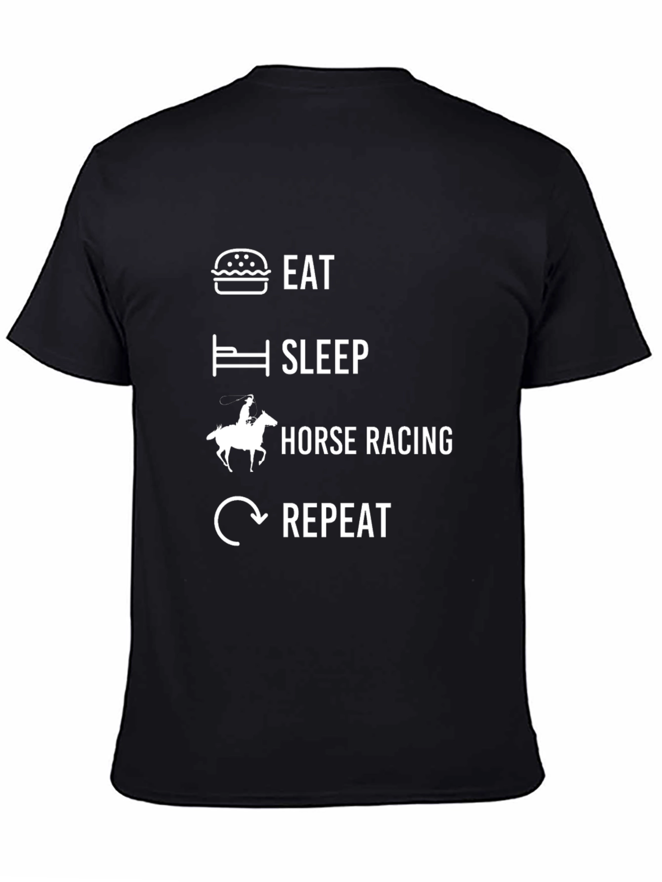 Eat Sleep Horse Racing Repeat Black Graphic T-Shirt