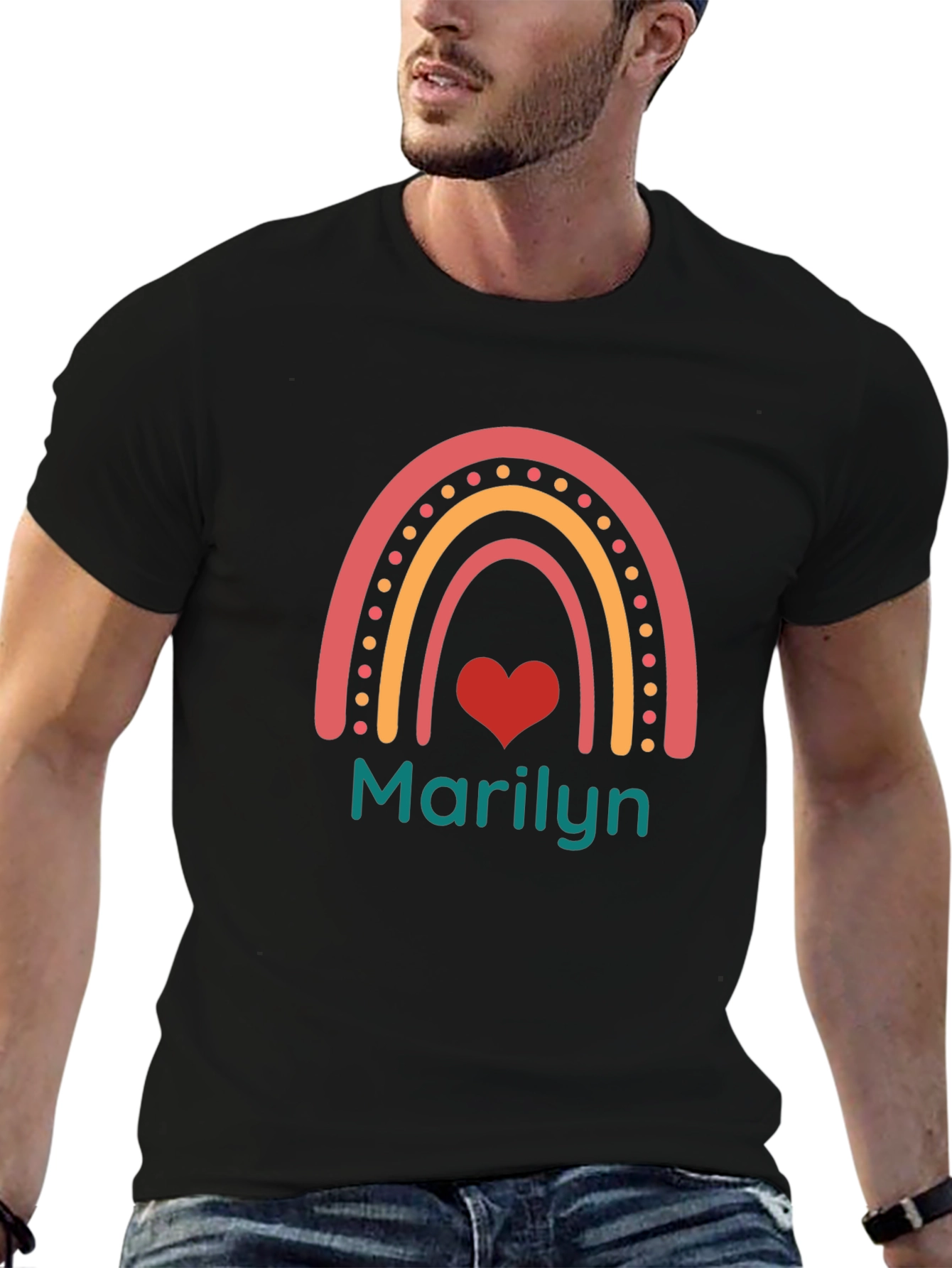 Marilyn Rainbow Heart T-Shirt - Custom Name Tee
