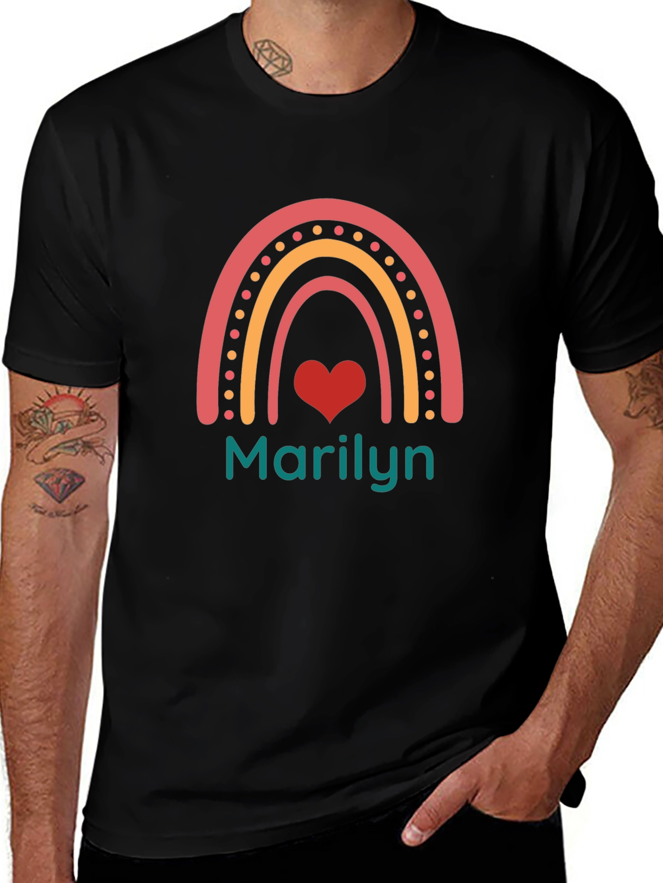 Marilyn Rainbow Heart T-Shirt - Custom Name Tee