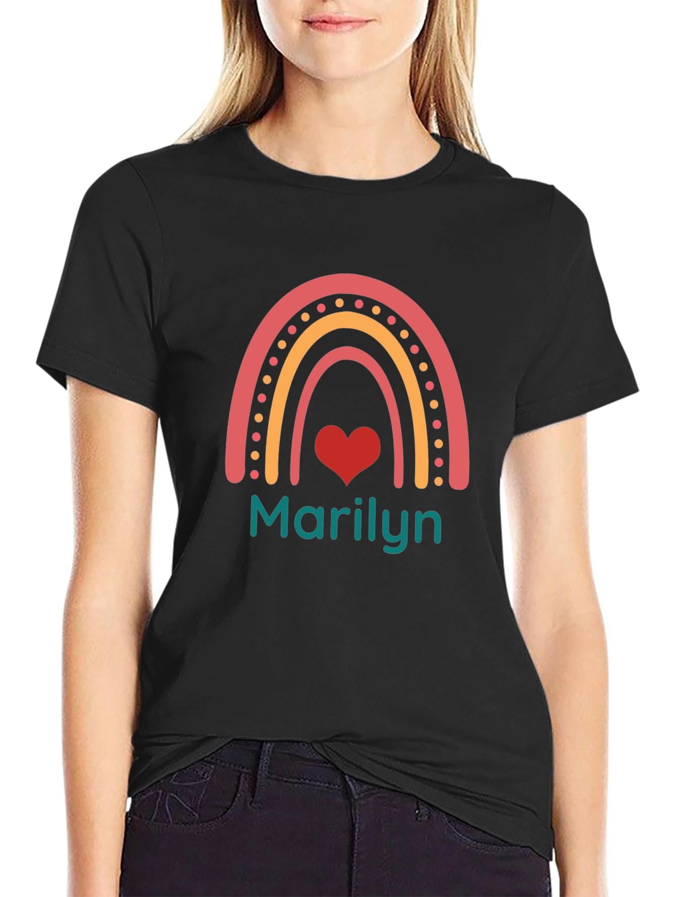 Marilyn Rainbow Heart T-Shirt - Custom Name Tee
