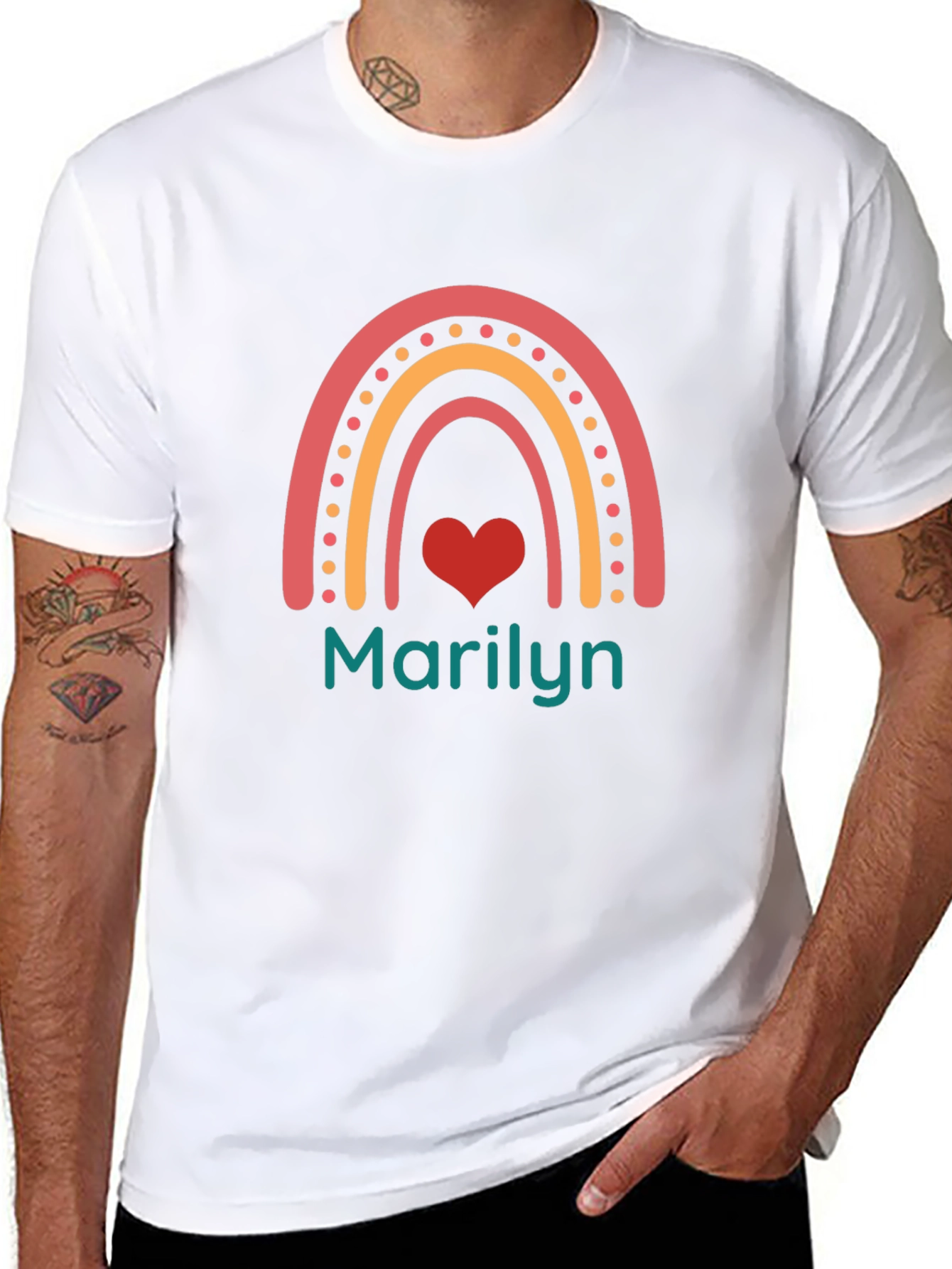 Marilyn Rainbow Heart T-Shirt - Custom Name Tee