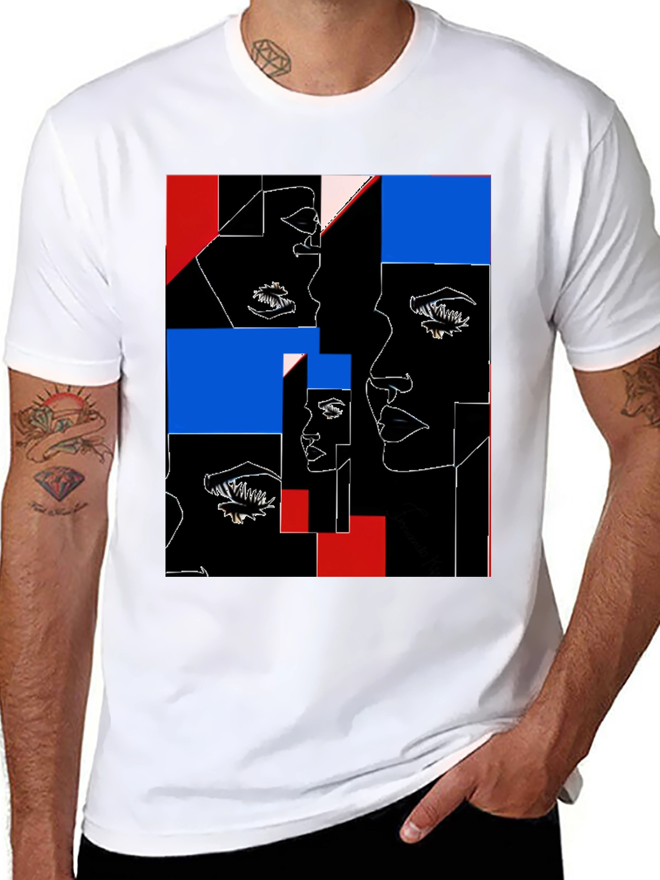 Abstract Faces Graphic Black T-Shirt