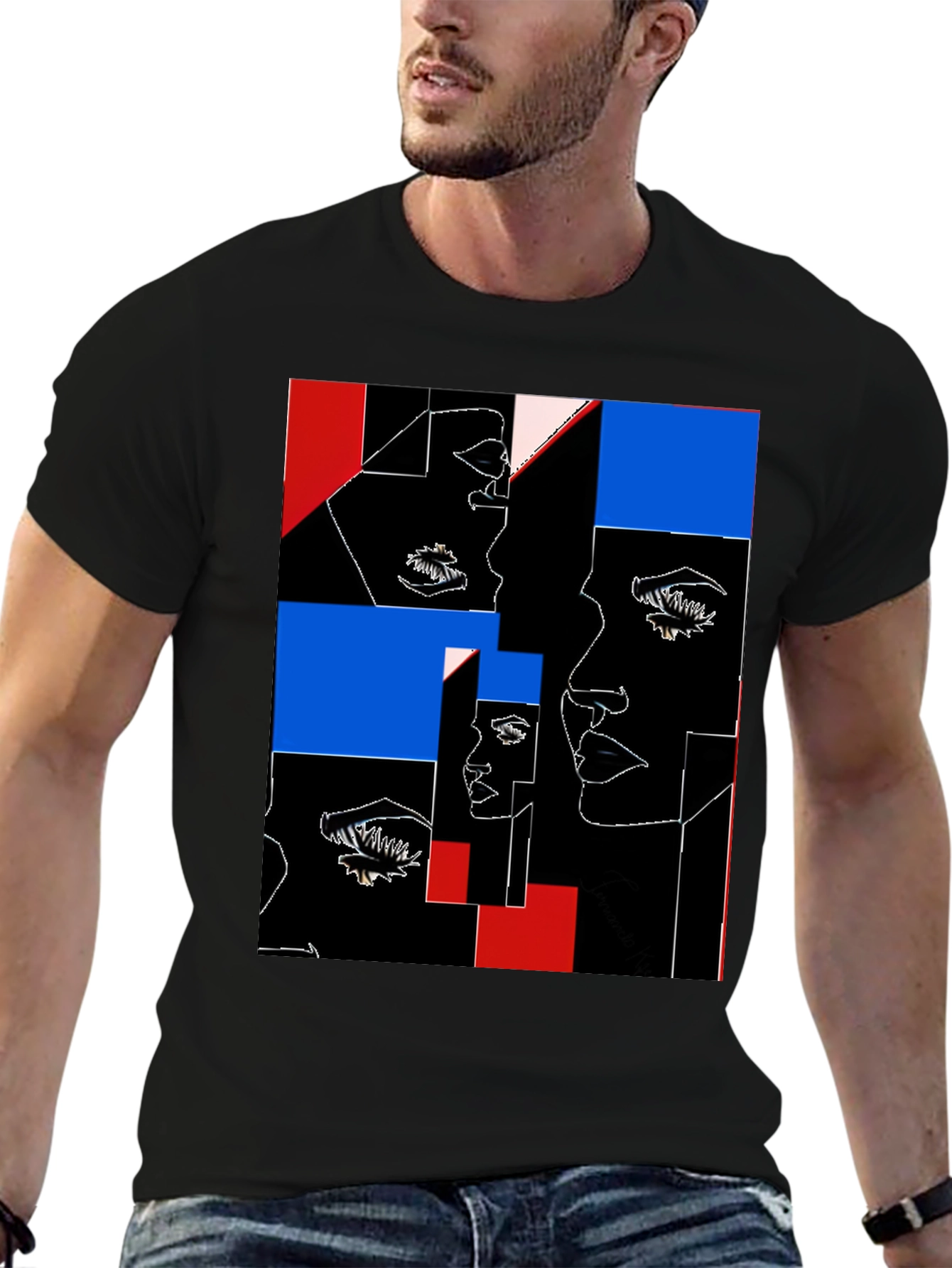 Abstract Faces Graphic Black T-Shirt