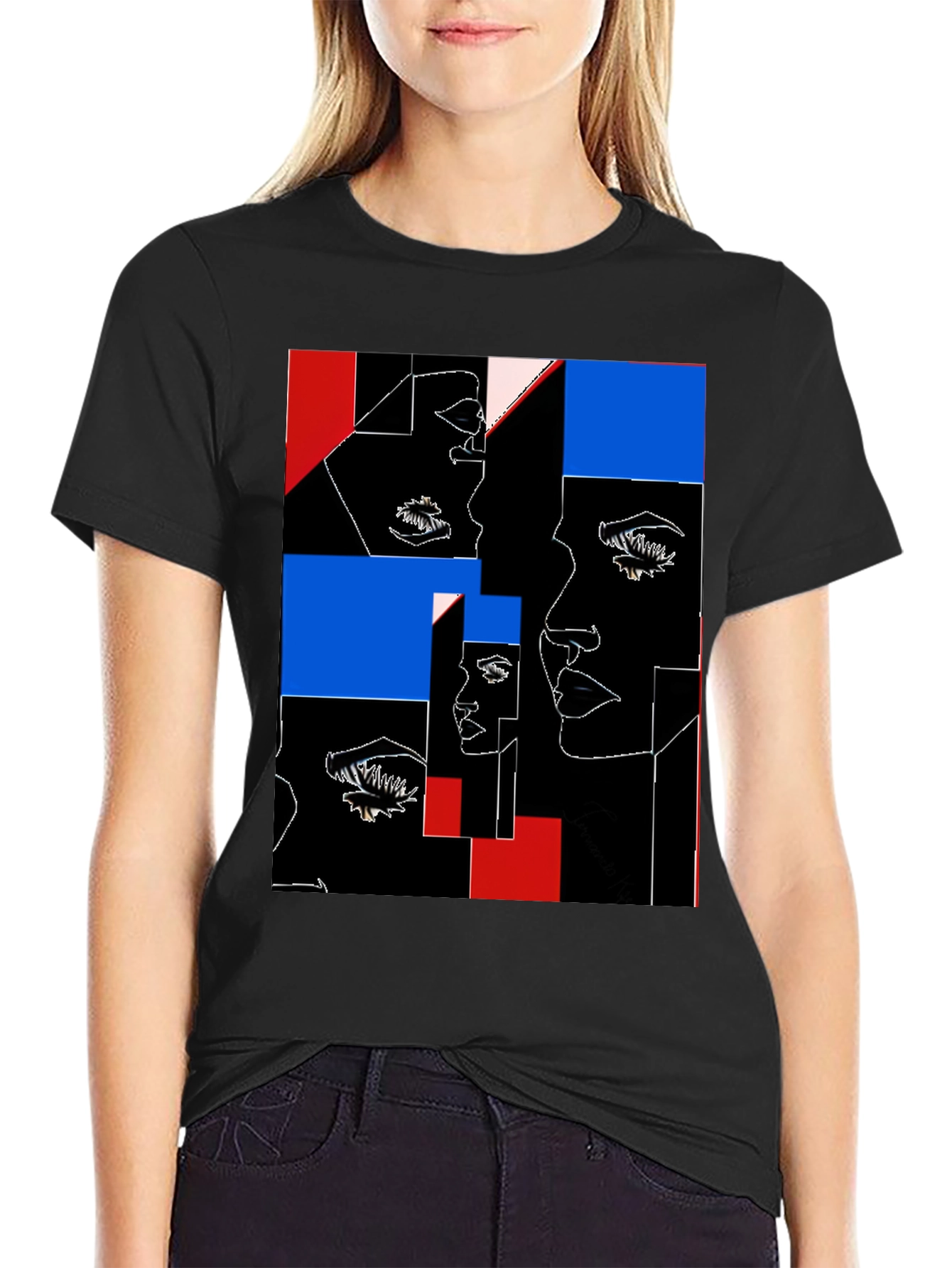 Abstract Faces Graphic Black T-Shirt
