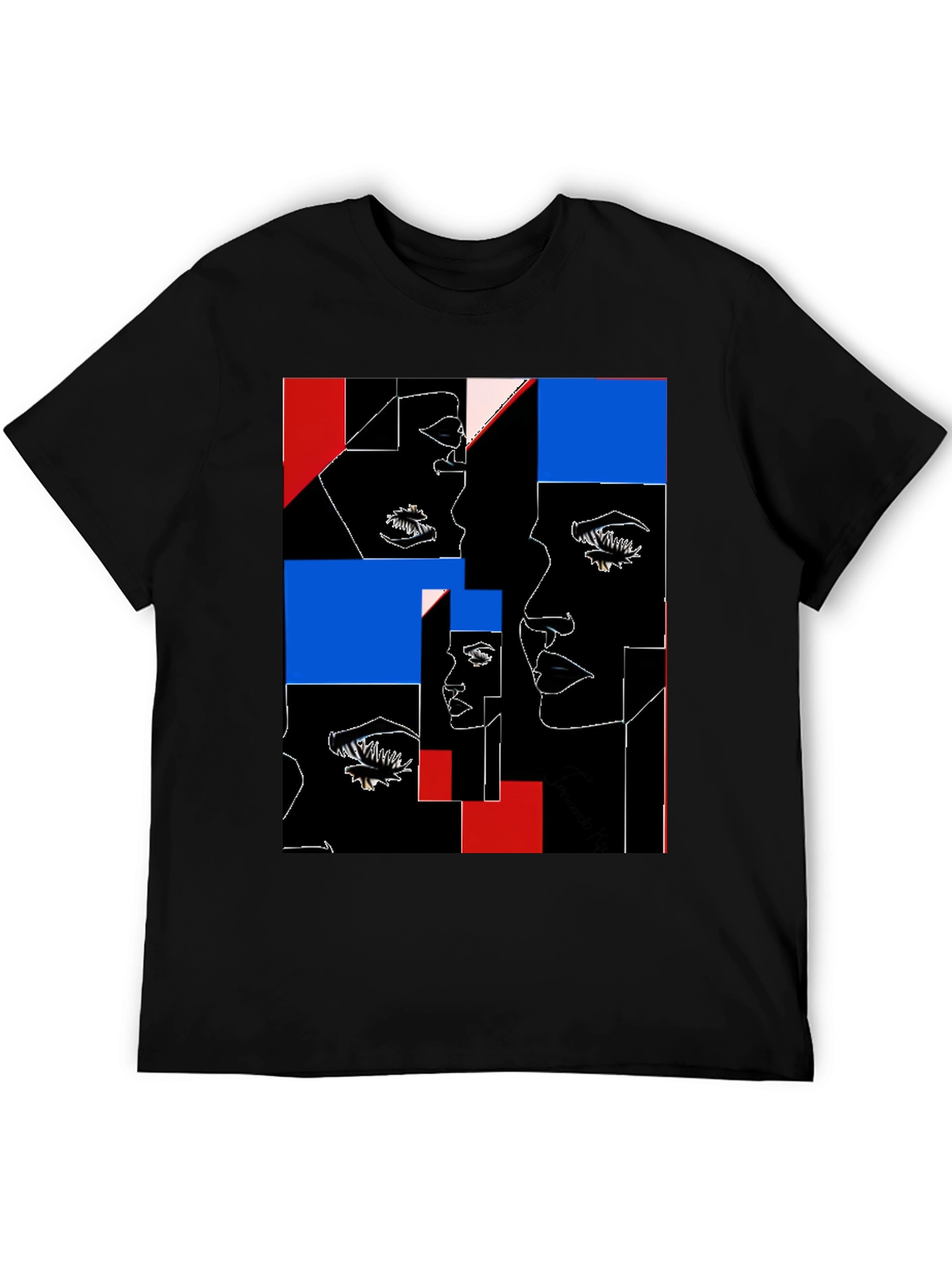 Abstract Faces Graphic Black T-Shirt