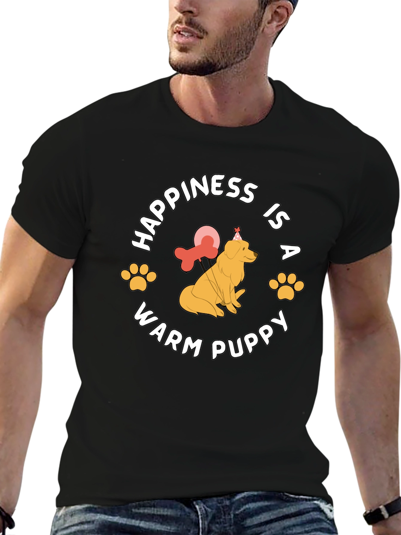 Happiness is a Warm Puppy Black T-Shirt