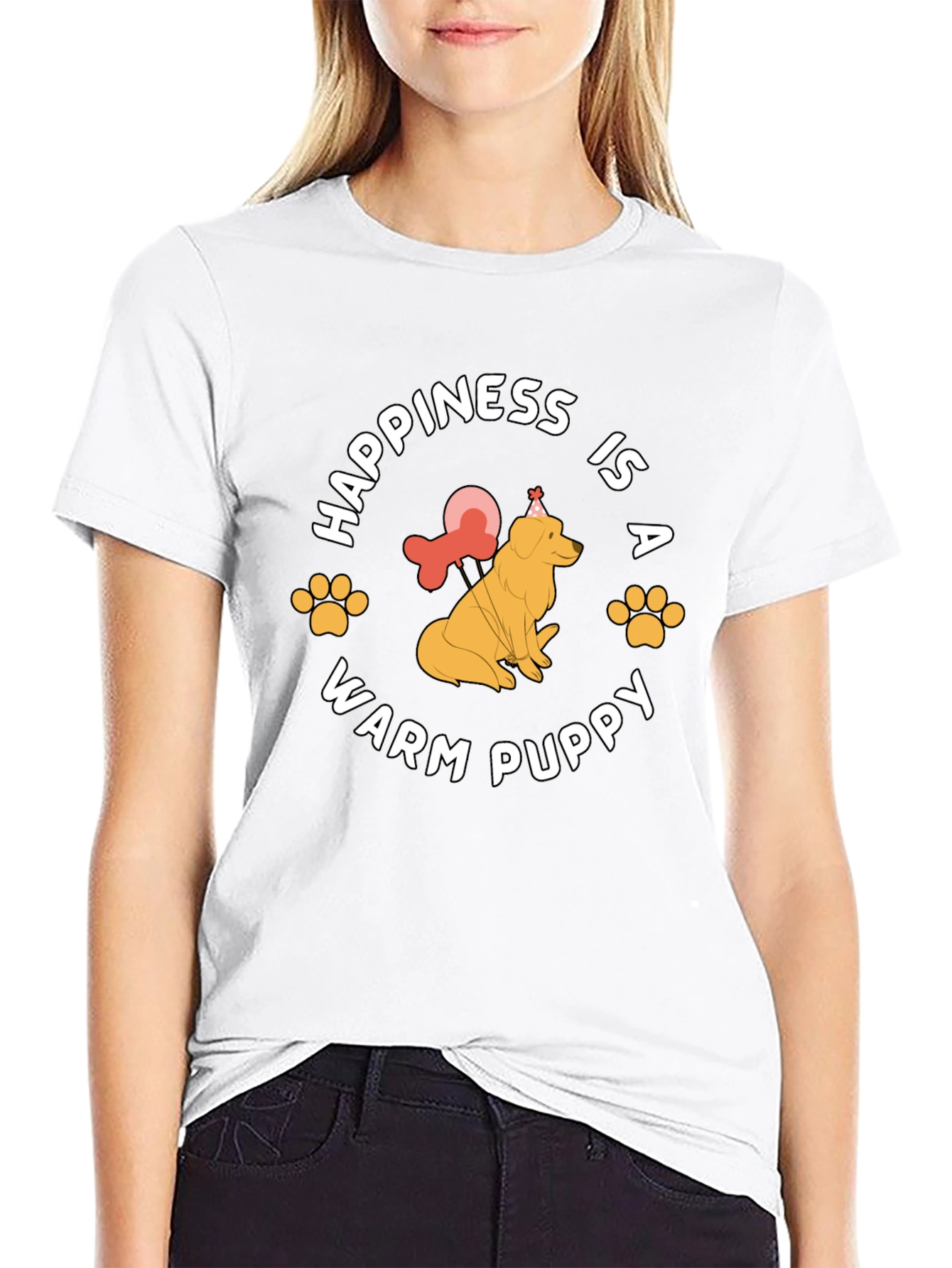 Happiness is a Warm Puppy Black T-Shirt