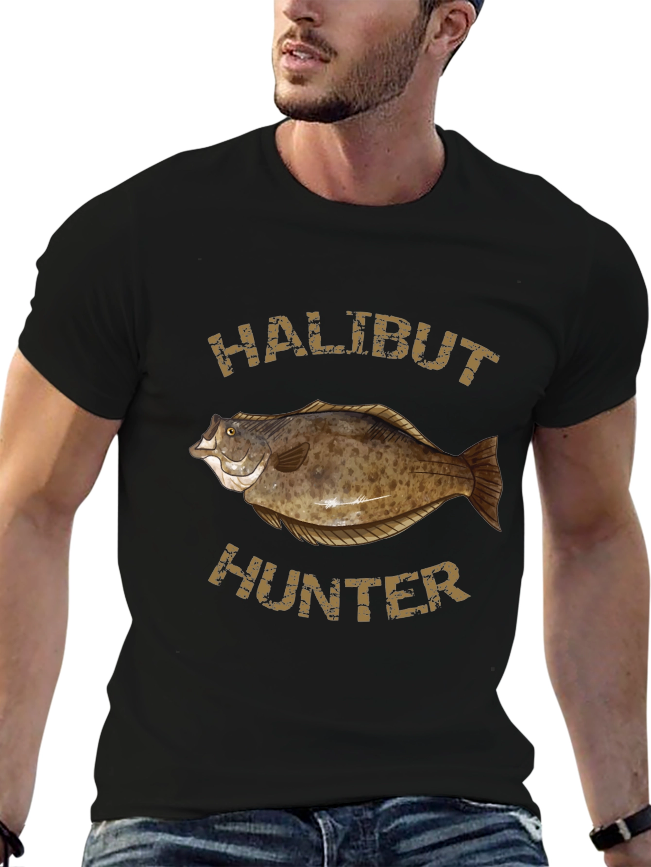 Halibut Hunter Black T-Shirt: Fishing Apparel