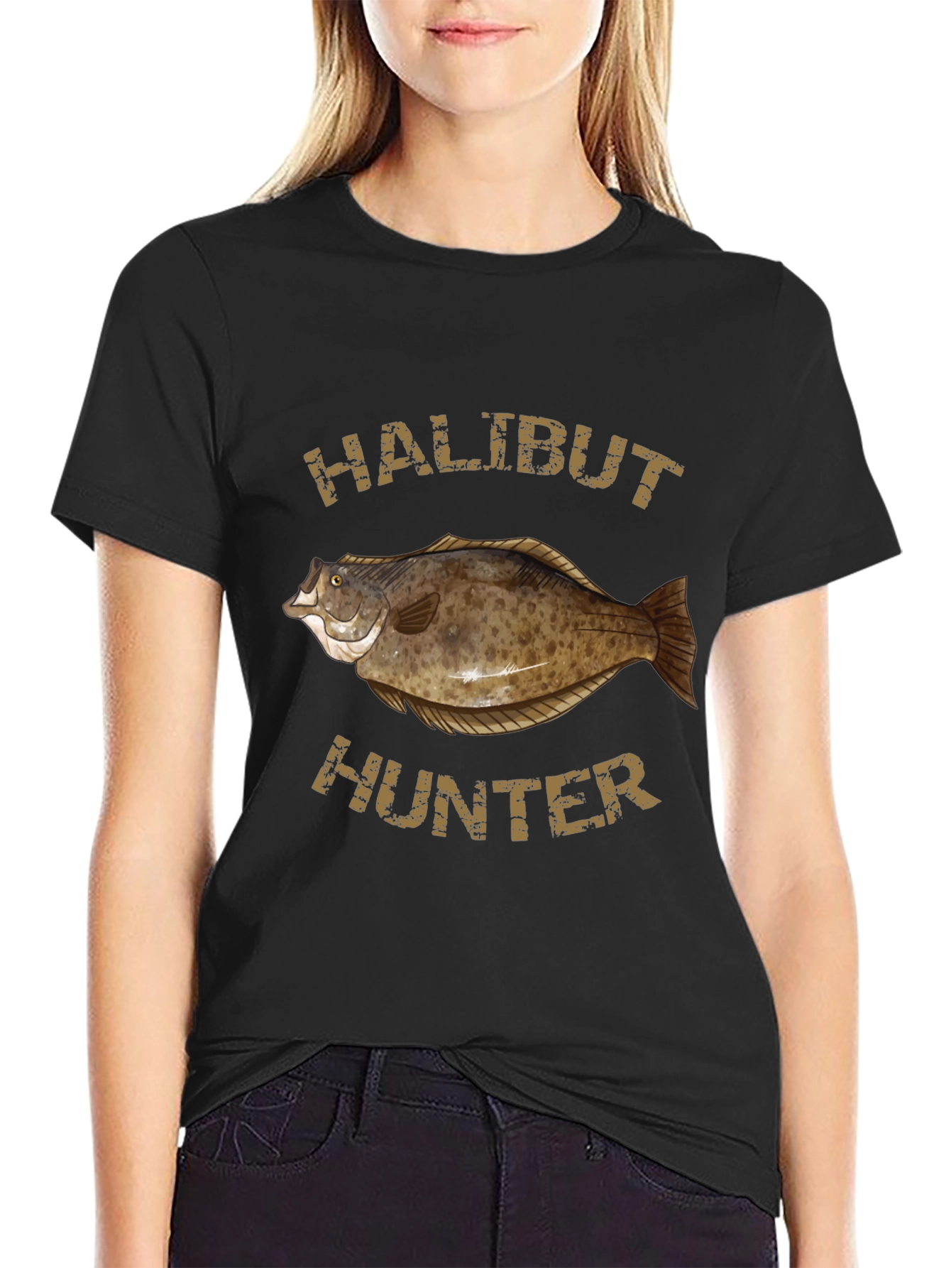 Halibut Hunter Black T-Shirt: Fishing Apparel