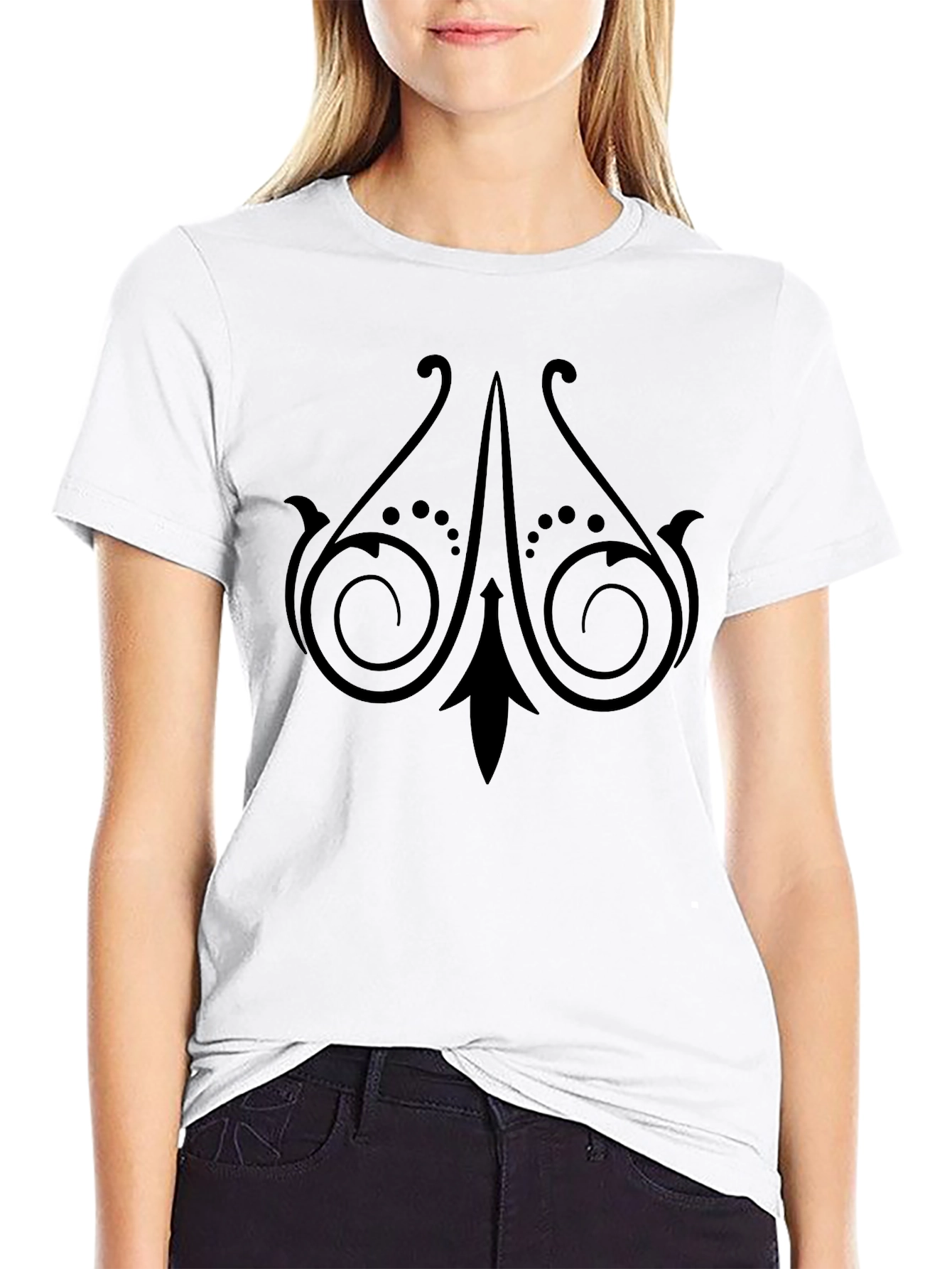 Black Tee with Ornate Scroll Design