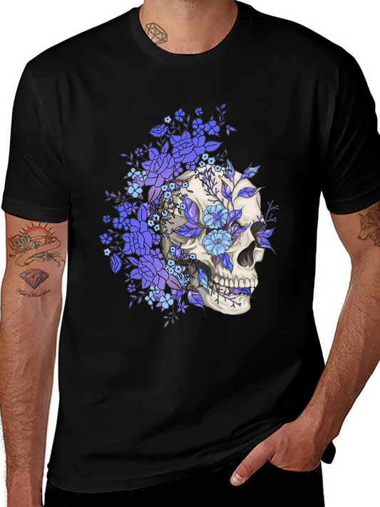 Floral Skull Graphic Tee - Dark & Edgy Style