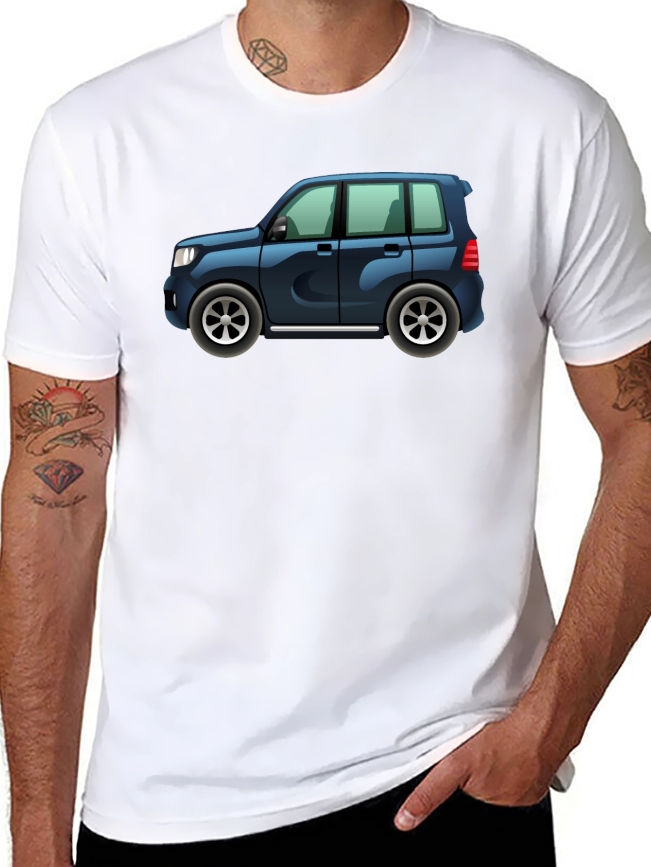 Cartoon Car Graphic Tee - Black Cotton Casual Shirt