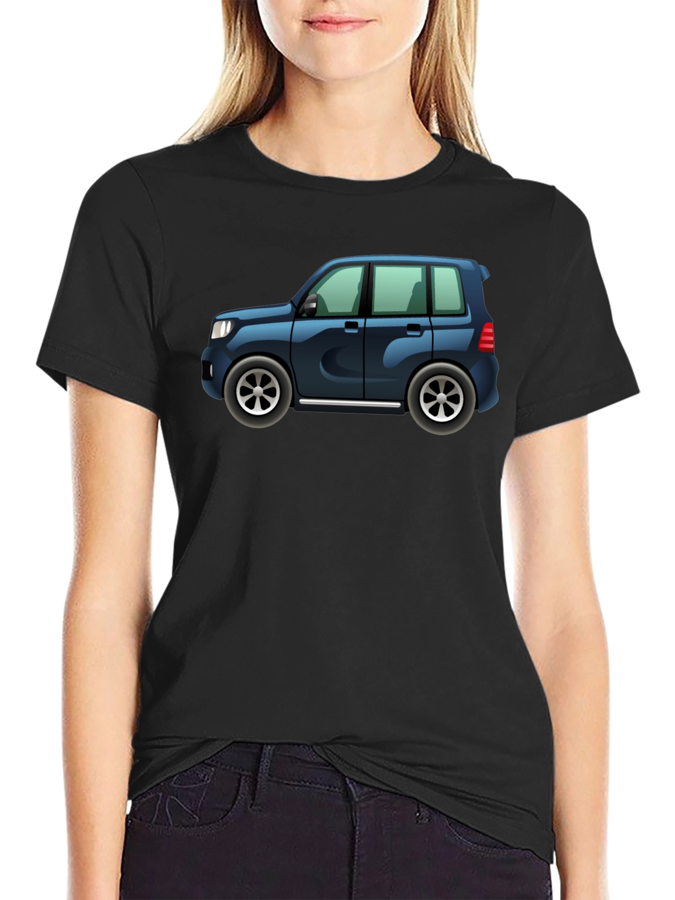 Cartoon Car Graphic Tee - Black Cotton Casual Shirt