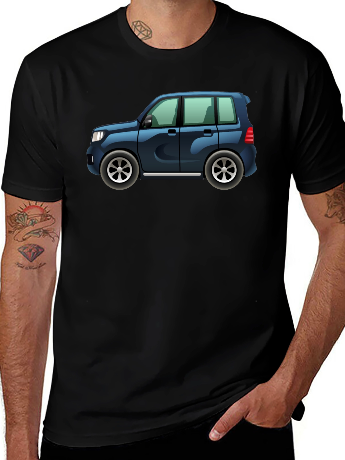 Cartoon Car Graphic Tee - Black Cotton Casual Shirt