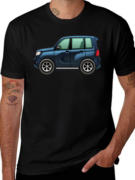 Cartoon Car Graphic Tee - Black Cotton Casual Shirt