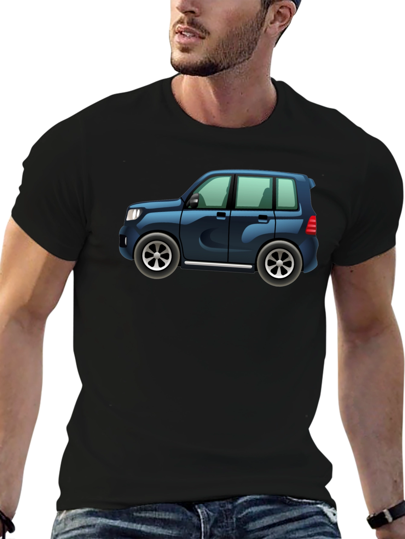 Cartoon Car Graphic Tee - Black Cotton Casual Shirt