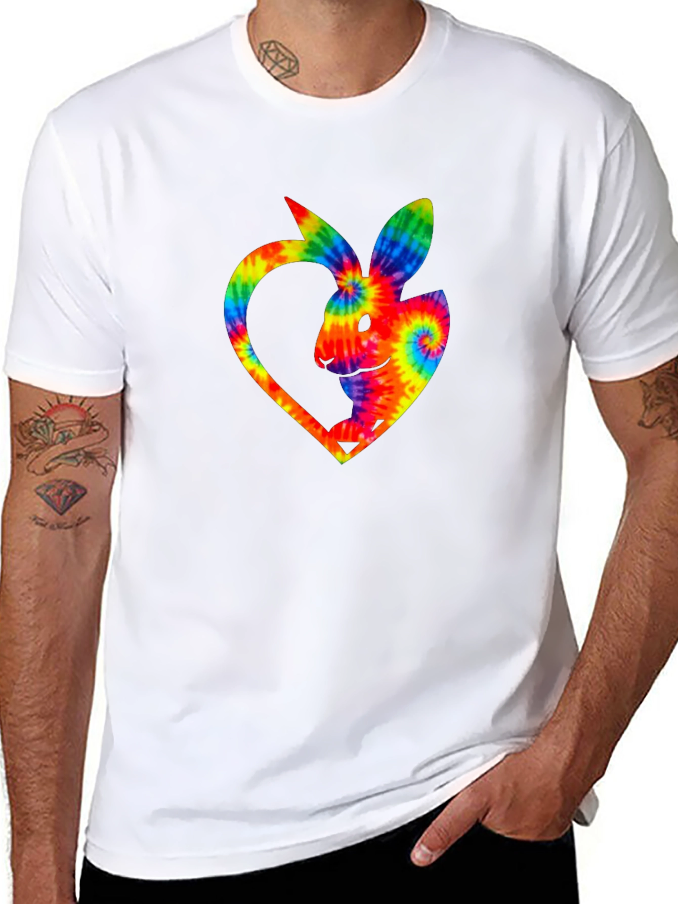 Rainbow Tie-Dye Bunny Heart T-Shirt