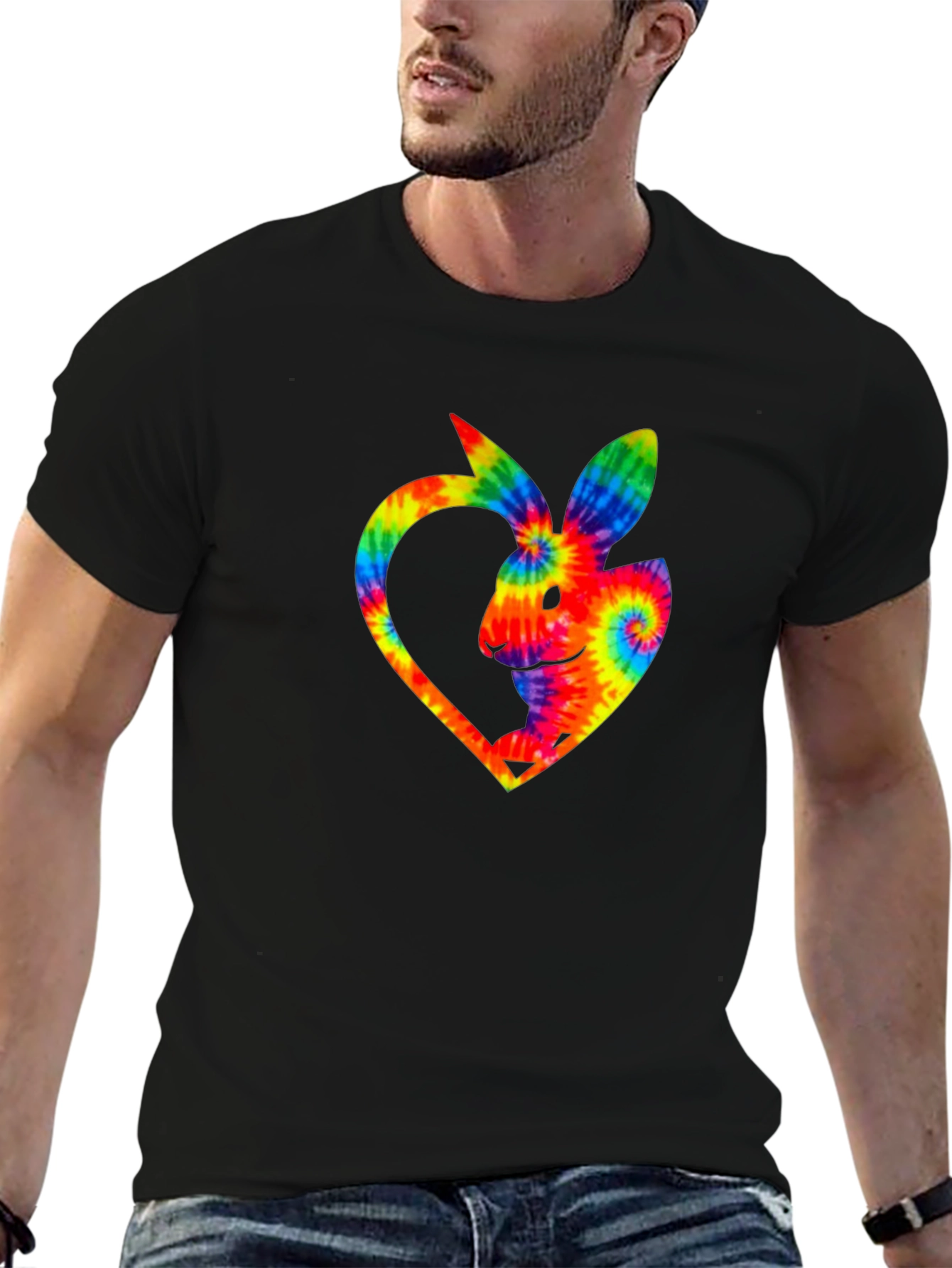 Rainbow Tie-Dye Bunny Heart T-Shirt