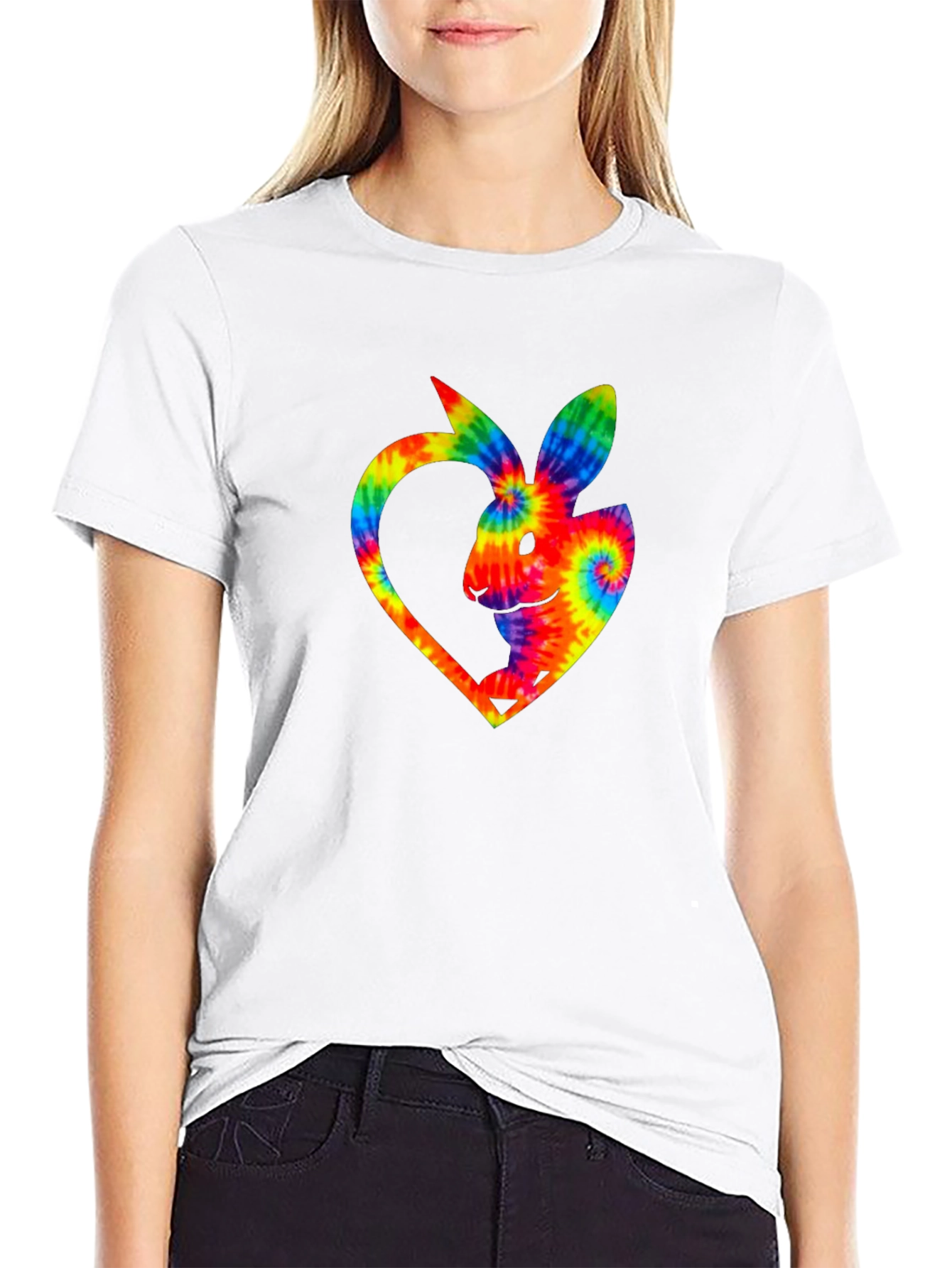Rainbow Tie-Dye Bunny Heart T-Shirt