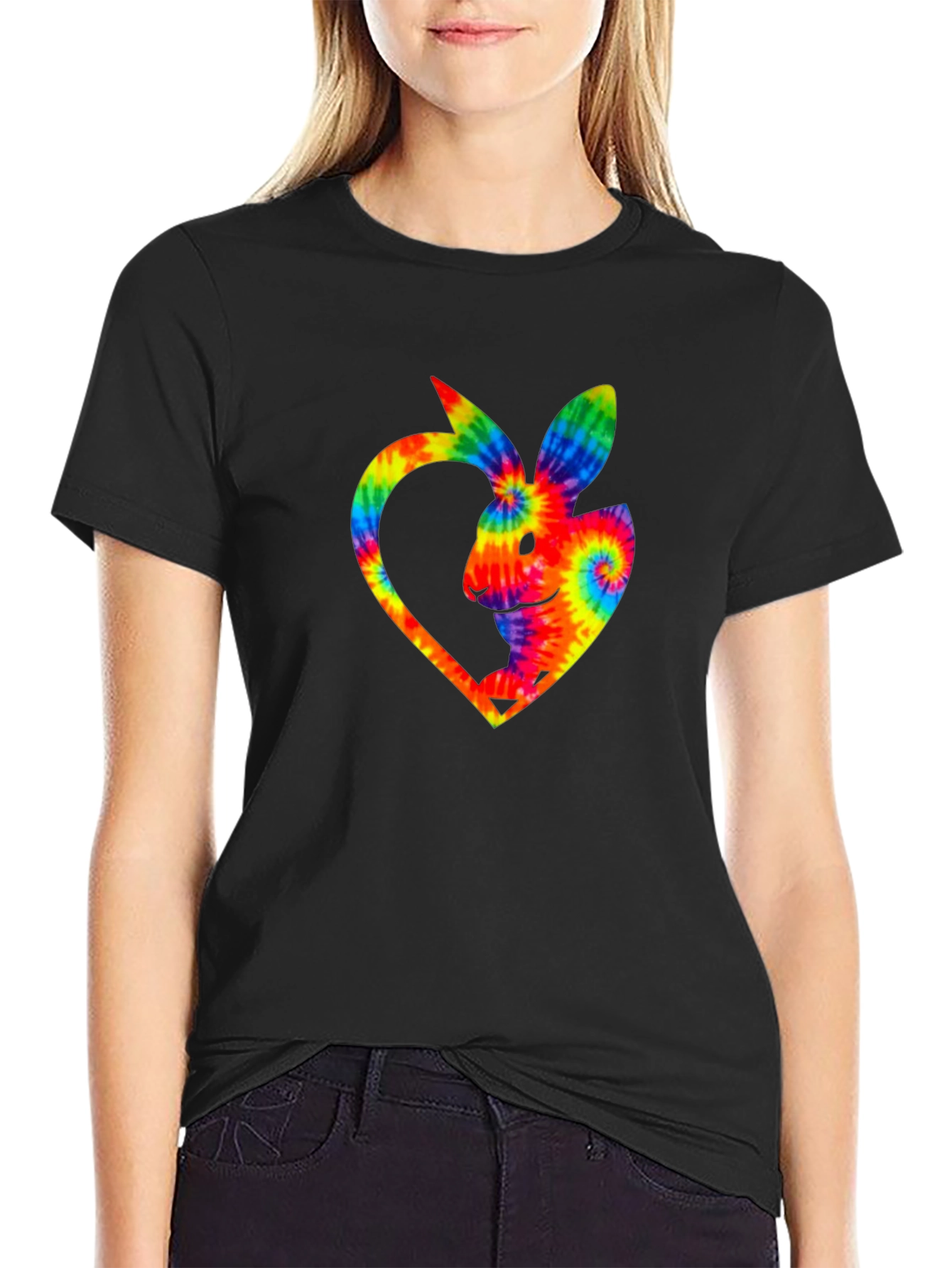 Rainbow Tie-Dye Bunny Heart T-Shirt