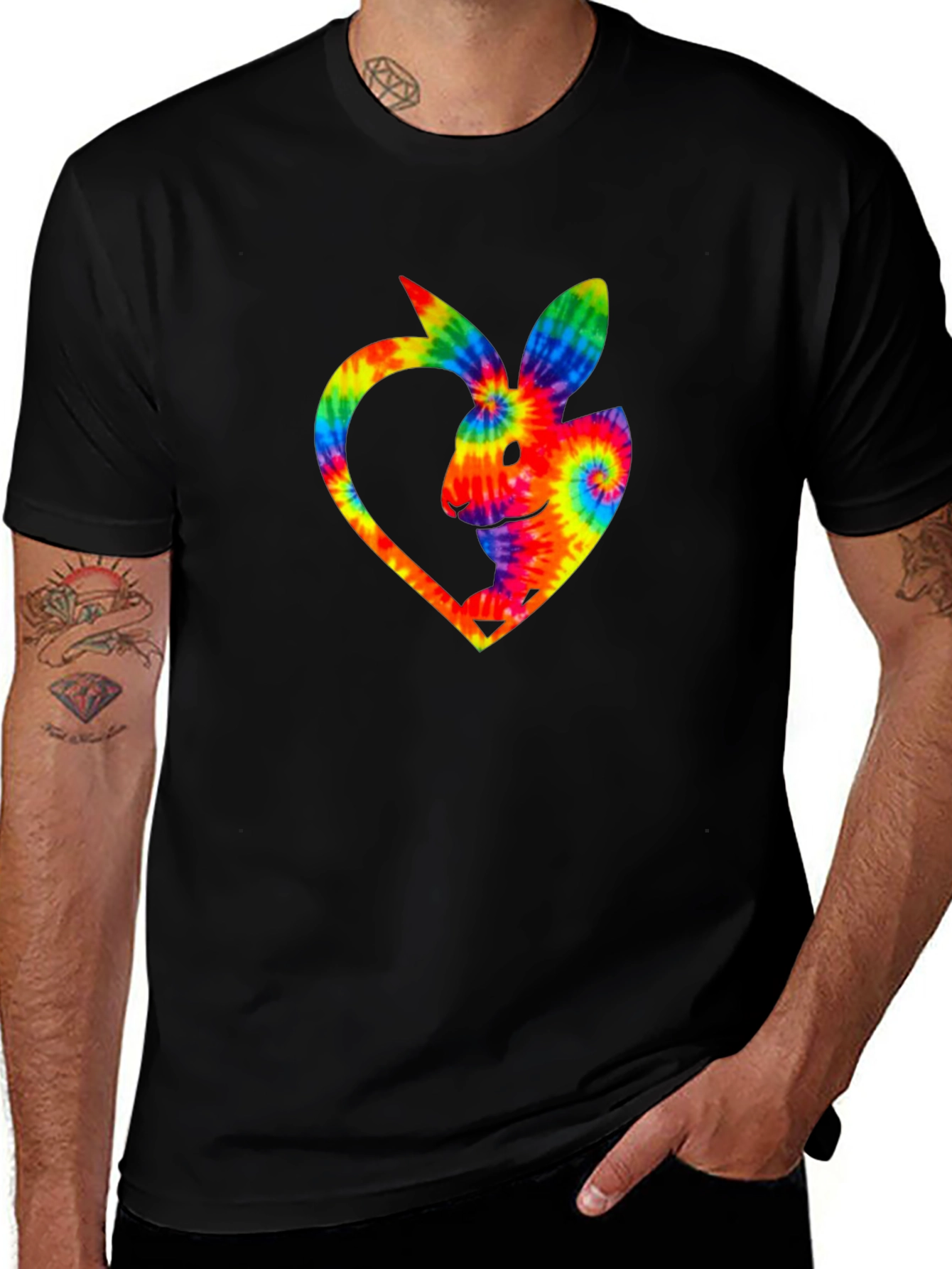Rainbow Tie-Dye Bunny Heart T-Shirt