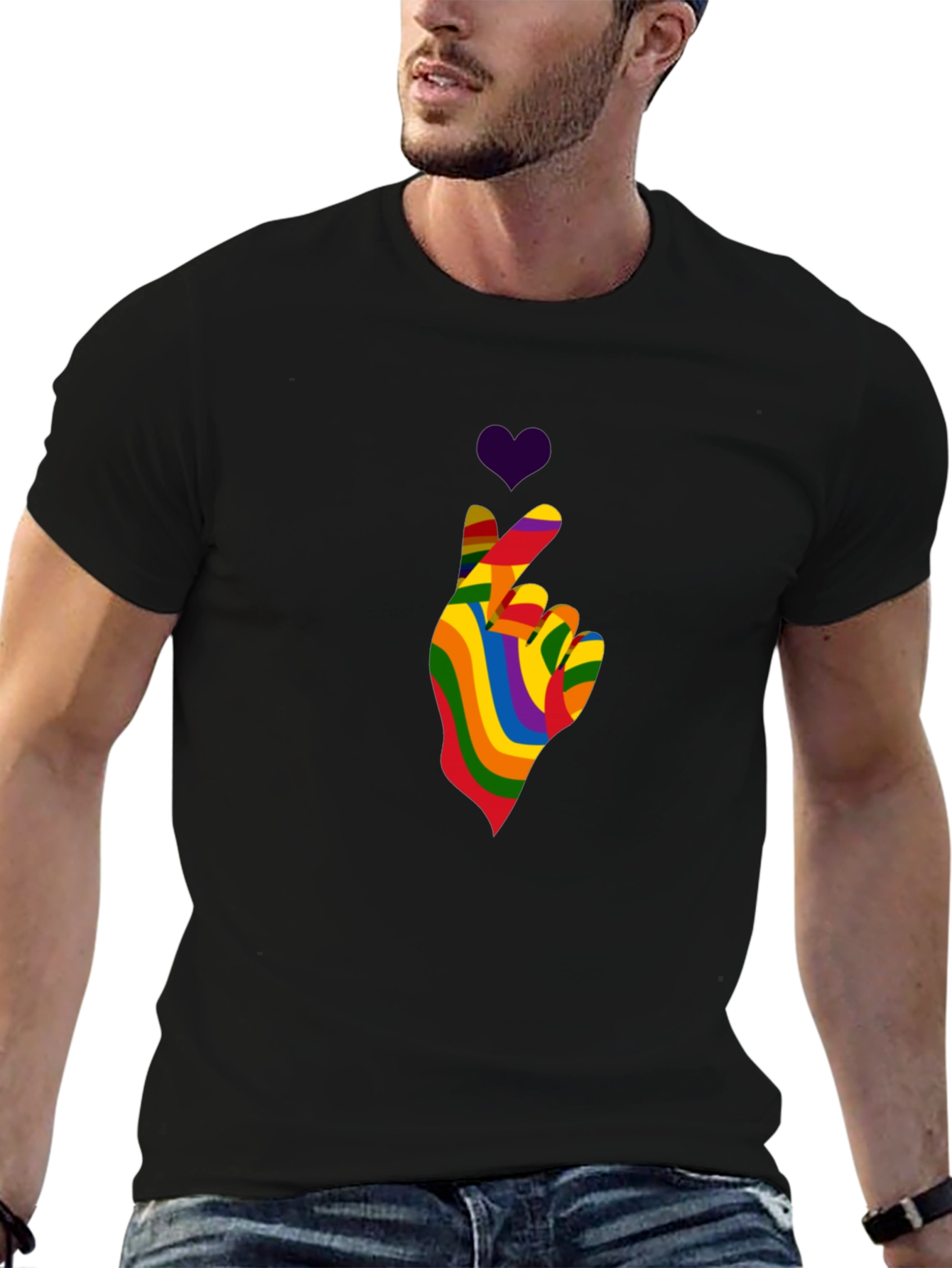 Rainbow Heart Hand Gesture Tee - Pride Love T-Shirt