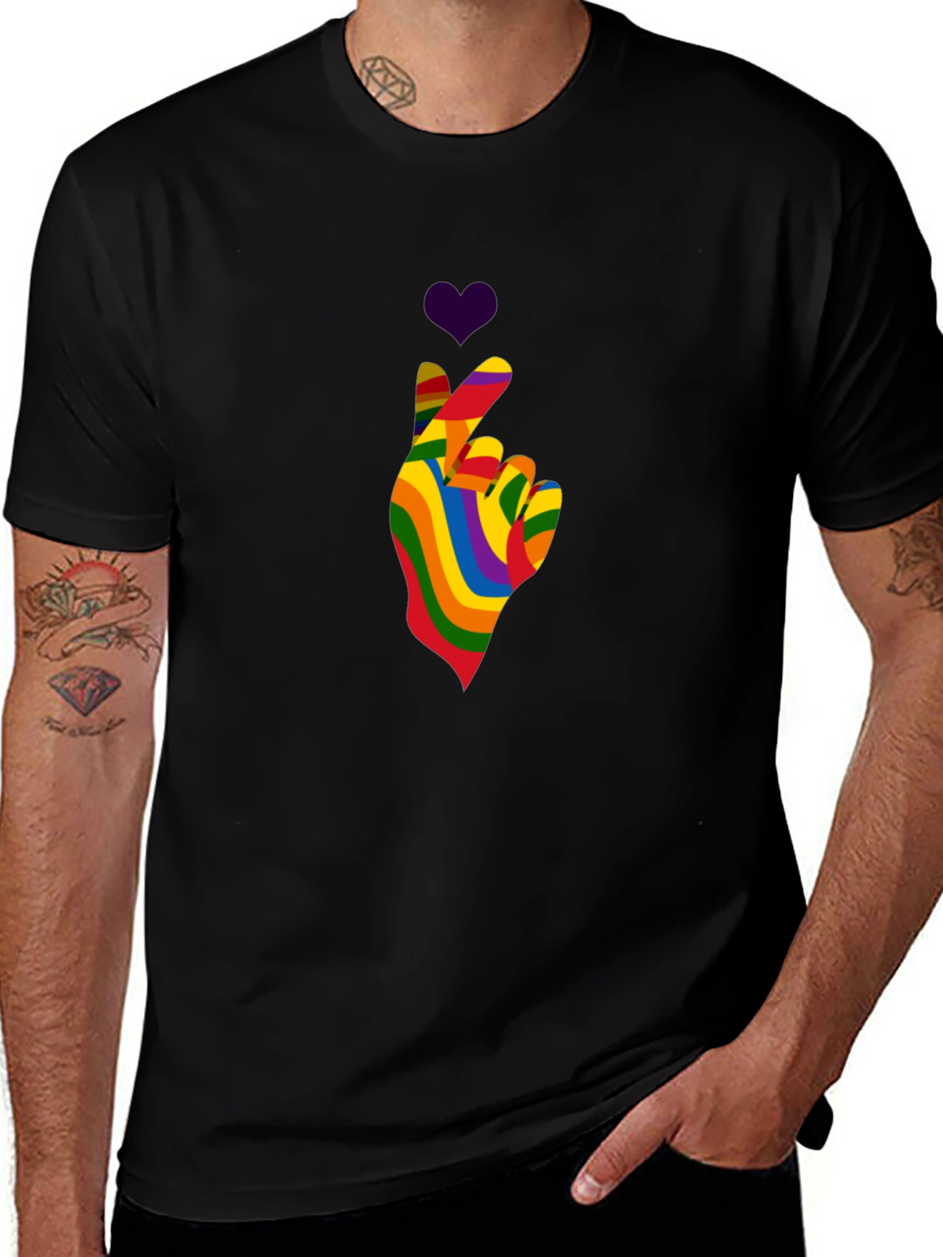Rainbow Heart Hand Gesture Tee - Pride Love T-Shirt