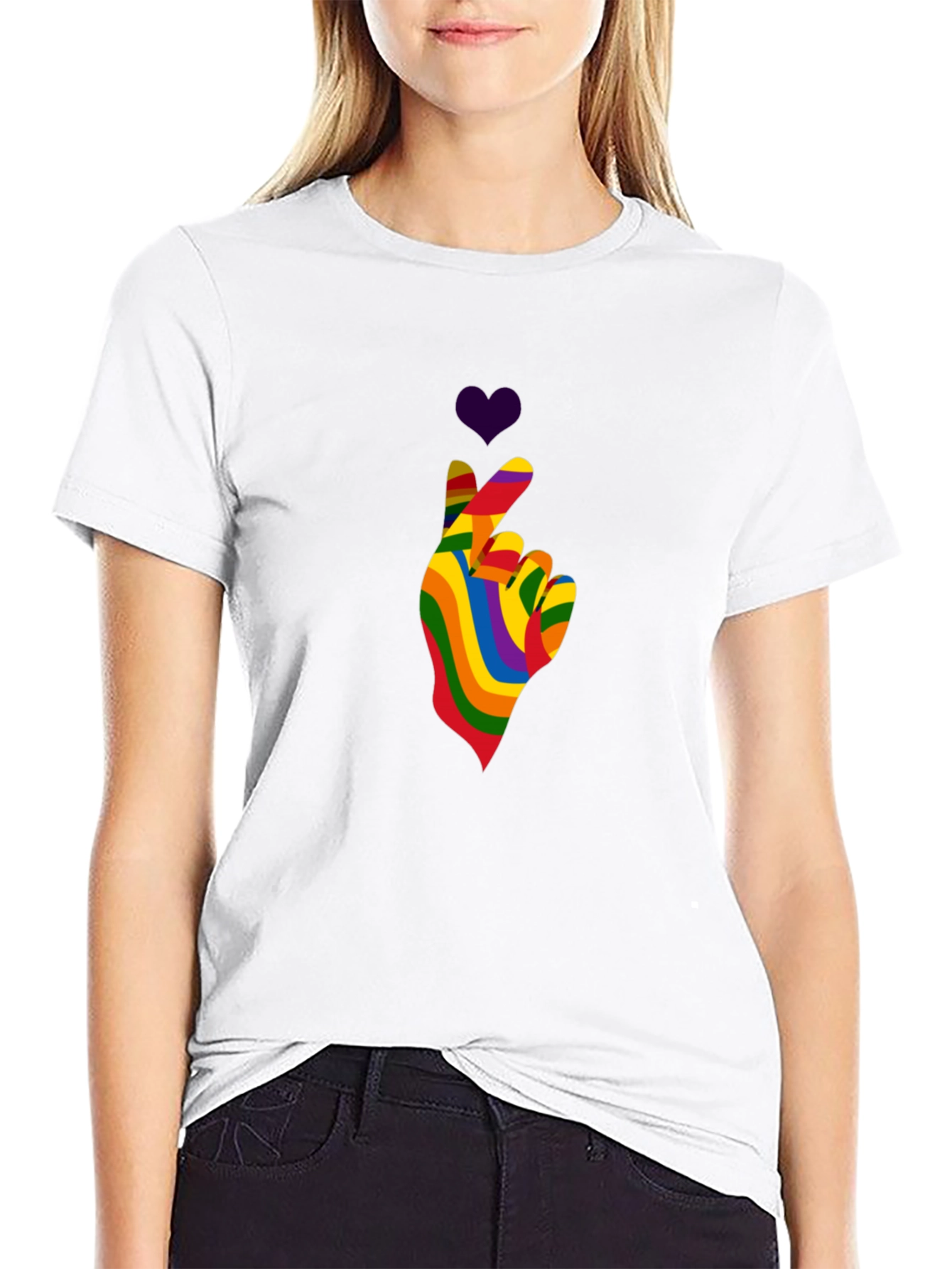 Rainbow Heart Hand Gesture Tee - Pride Love T-Shirt