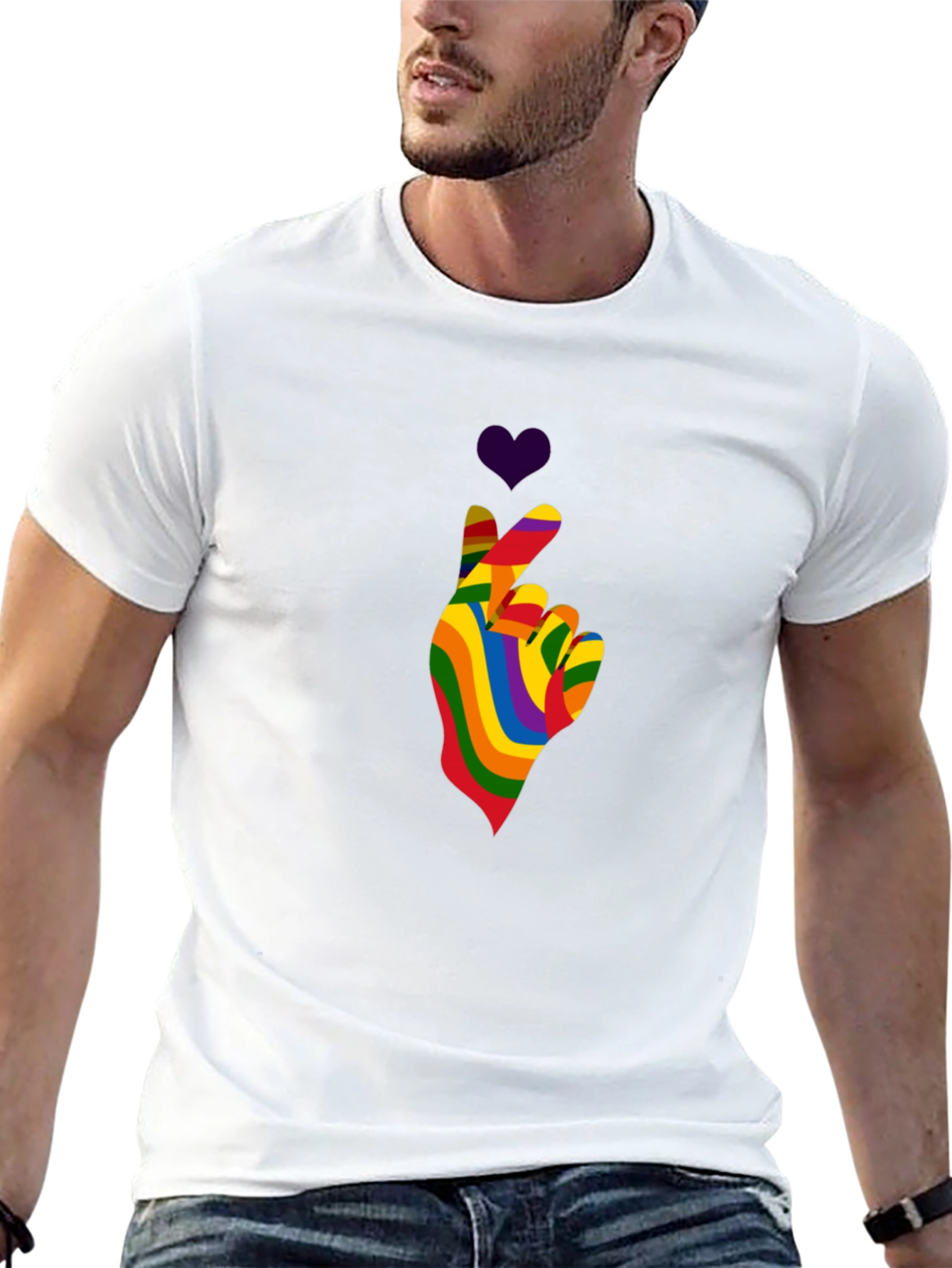 Rainbow Heart Hand Gesture Tee - Pride Love T-Shirt