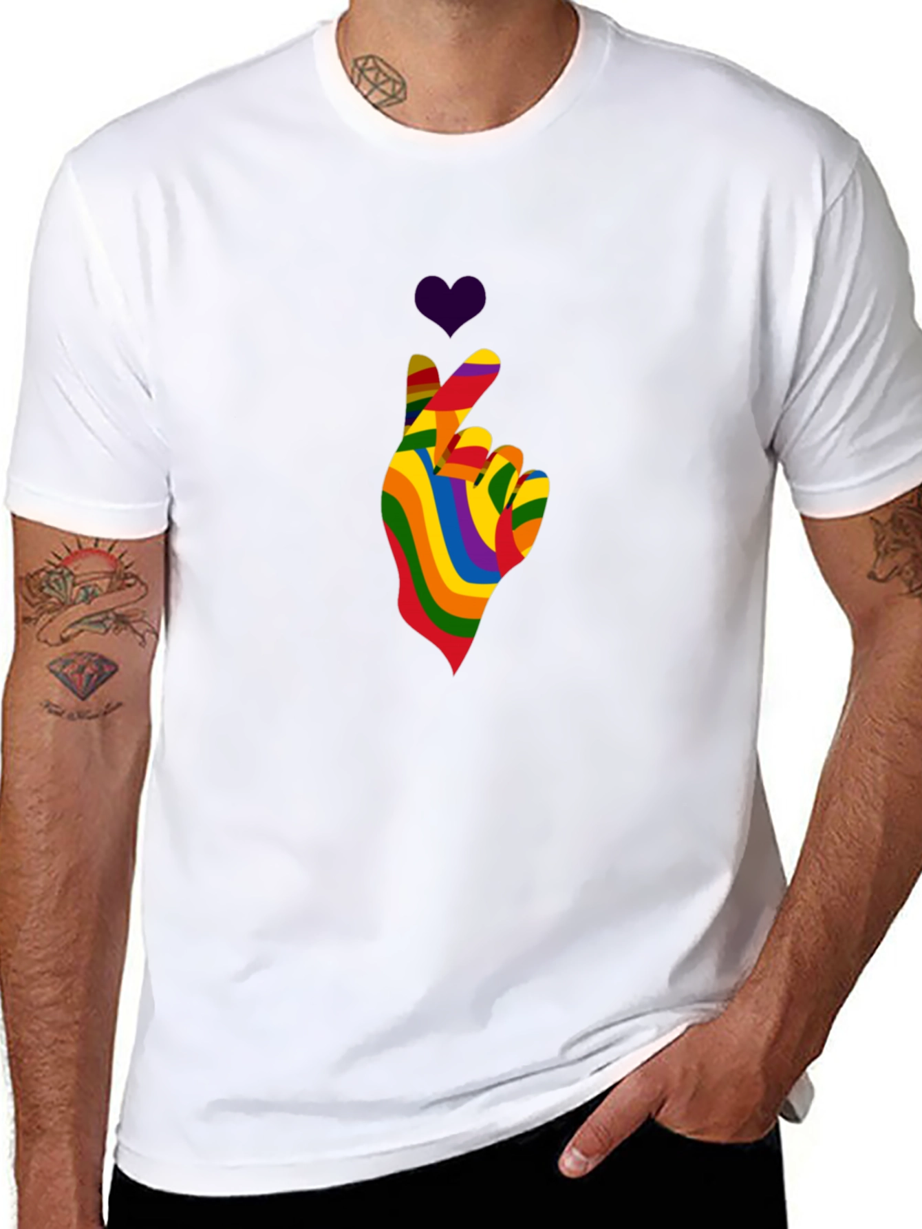 Rainbow Heart Hand Gesture Tee - Pride Love T-Shirt