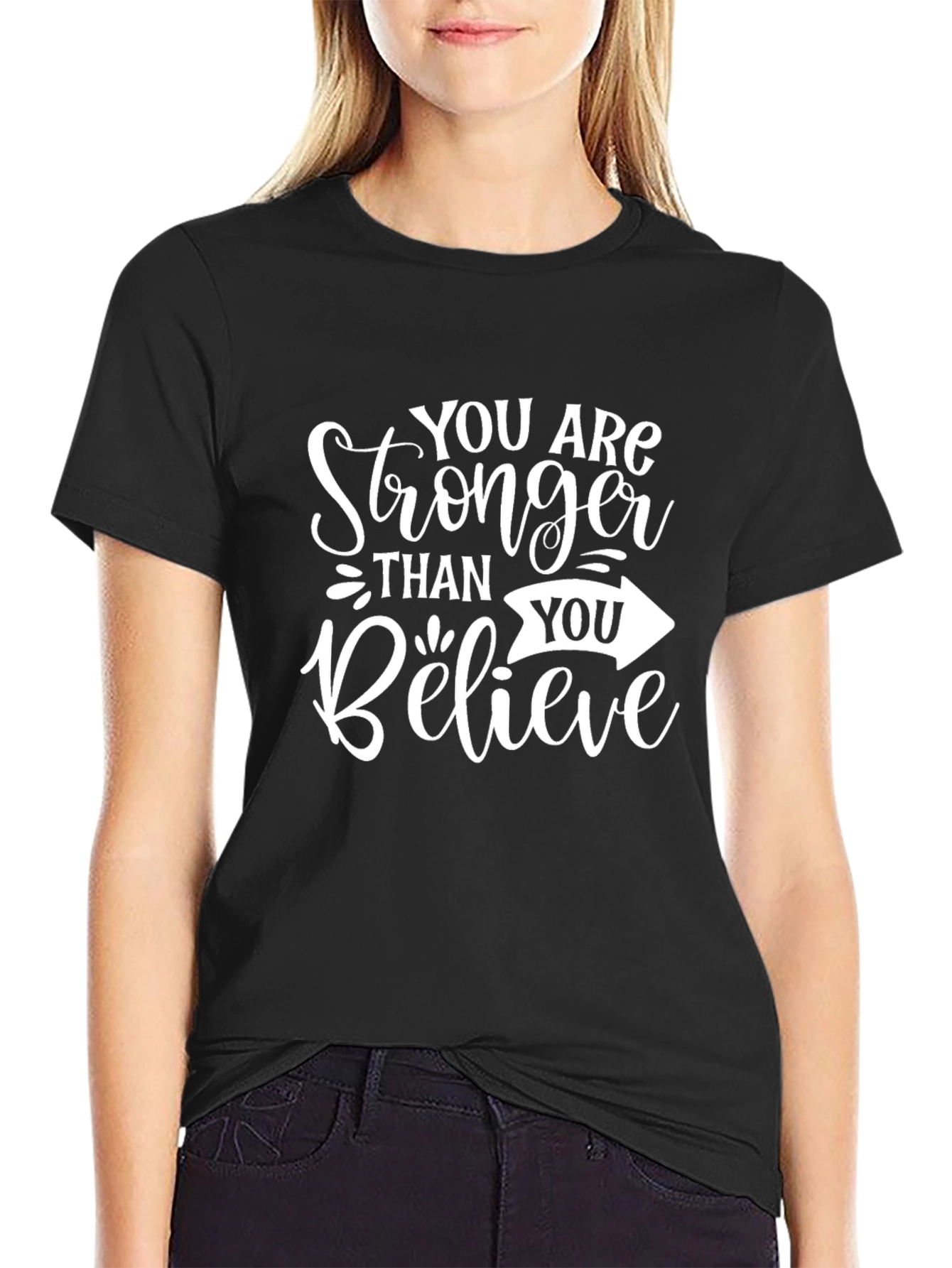 Motivational Stronger Than You Believe Black T-Shirt