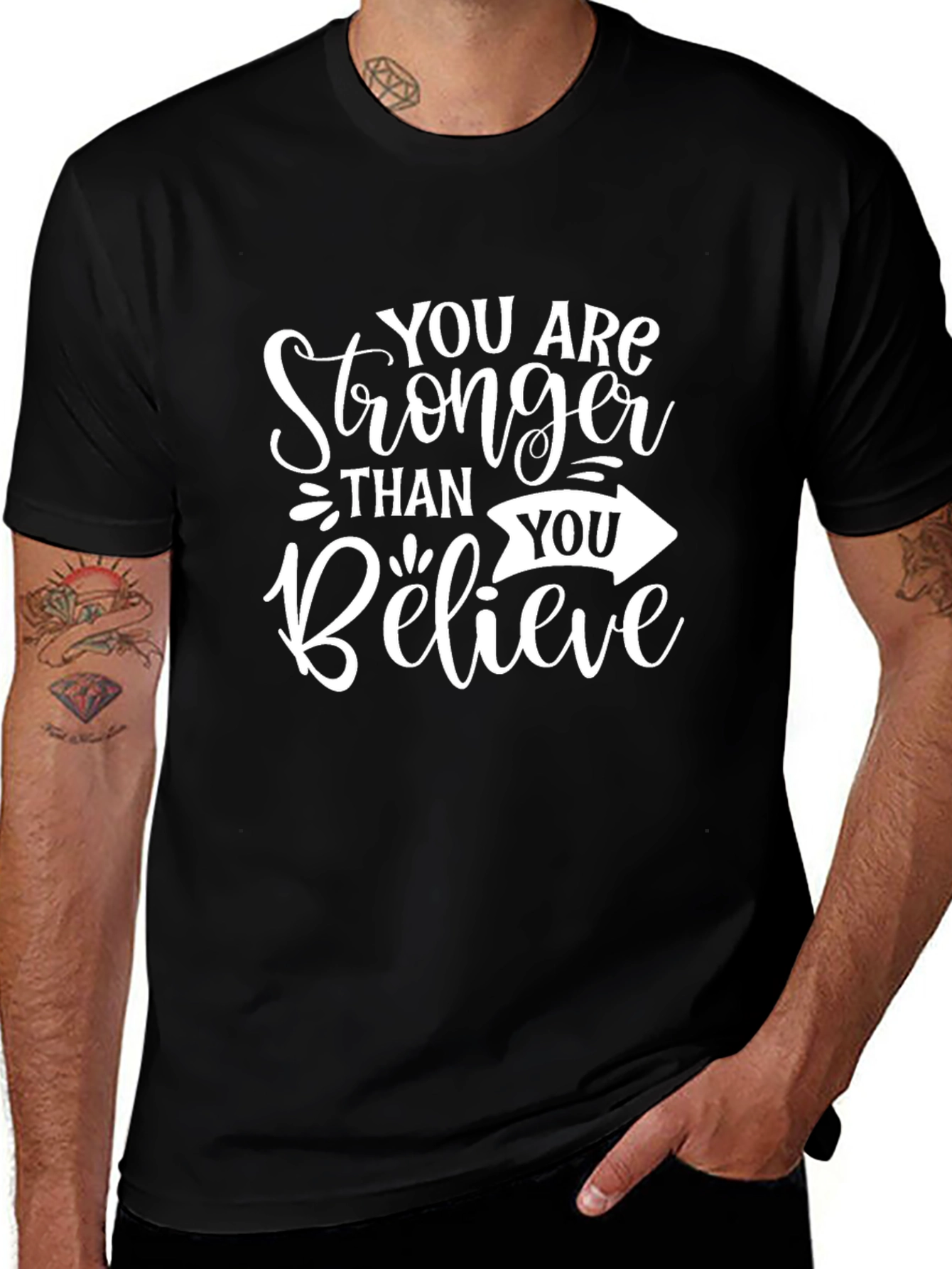 Motivational Stronger Than You Believe Black T-Shirt