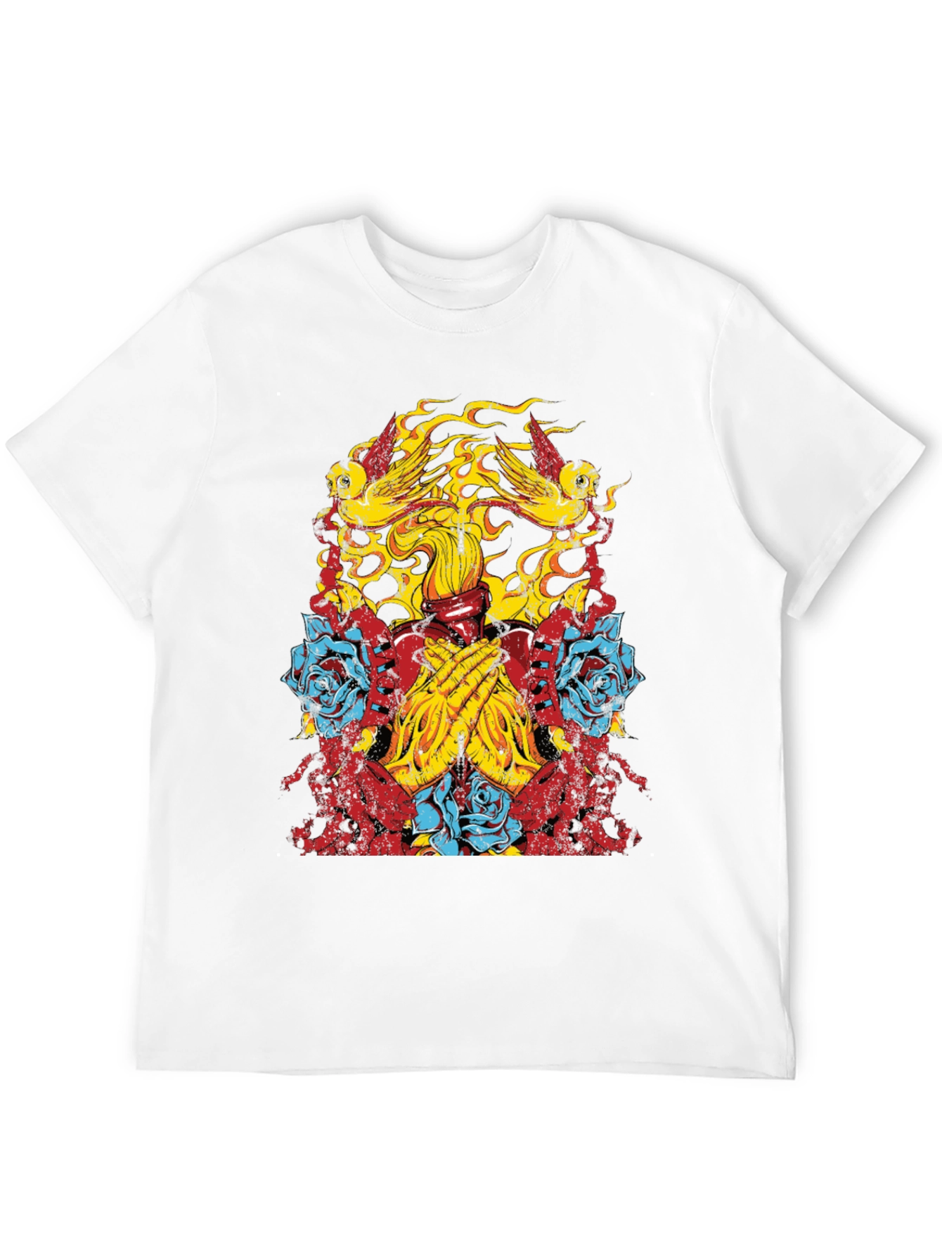 Graphic Print Tee - Birds Roses Praying Hands