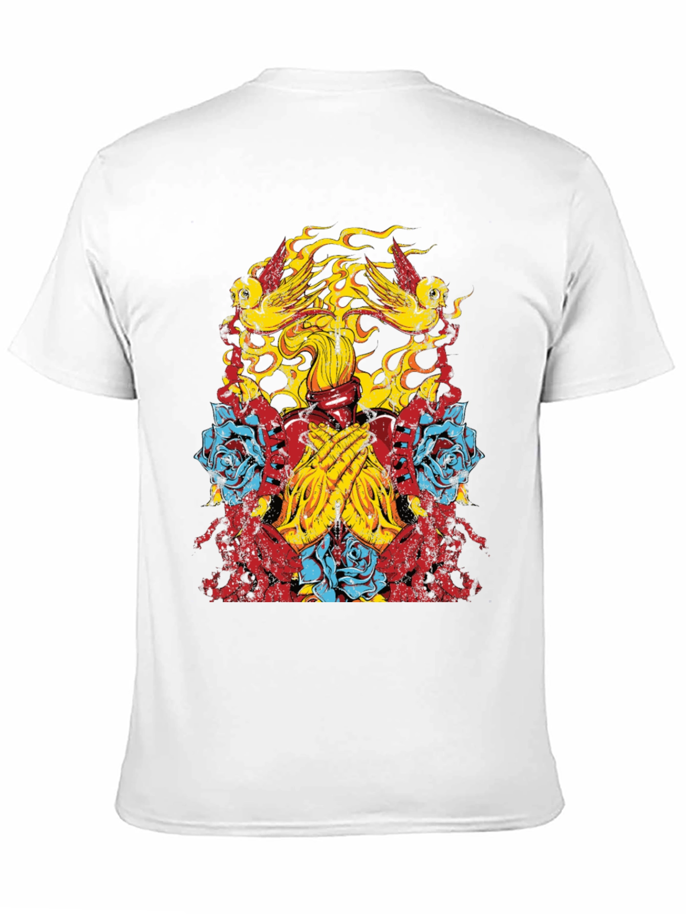 Graphic Print Tee - Birds Roses Praying Hands