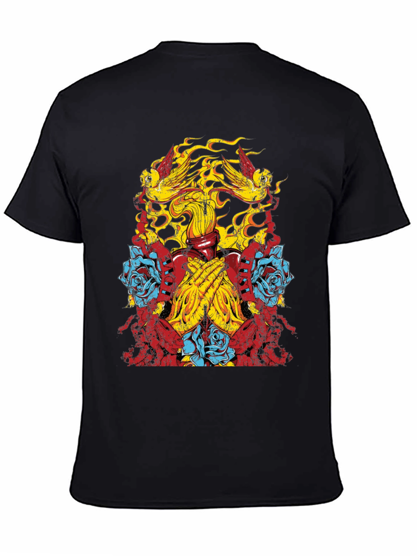 Graphic Print Tee - Birds Roses Praying Hands